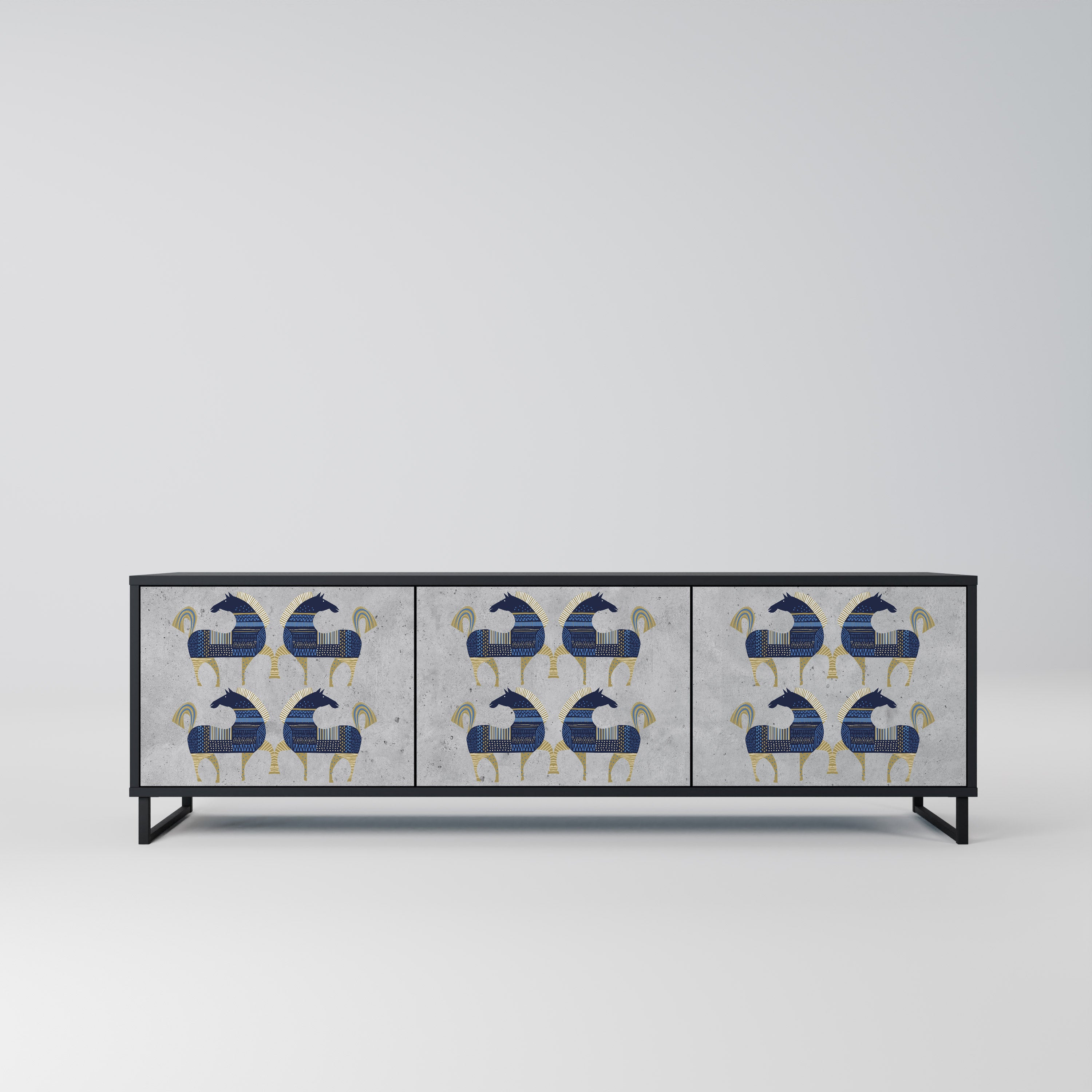 Mueble de TV MAJESTIC STEED de 3 puertas con acabado negro