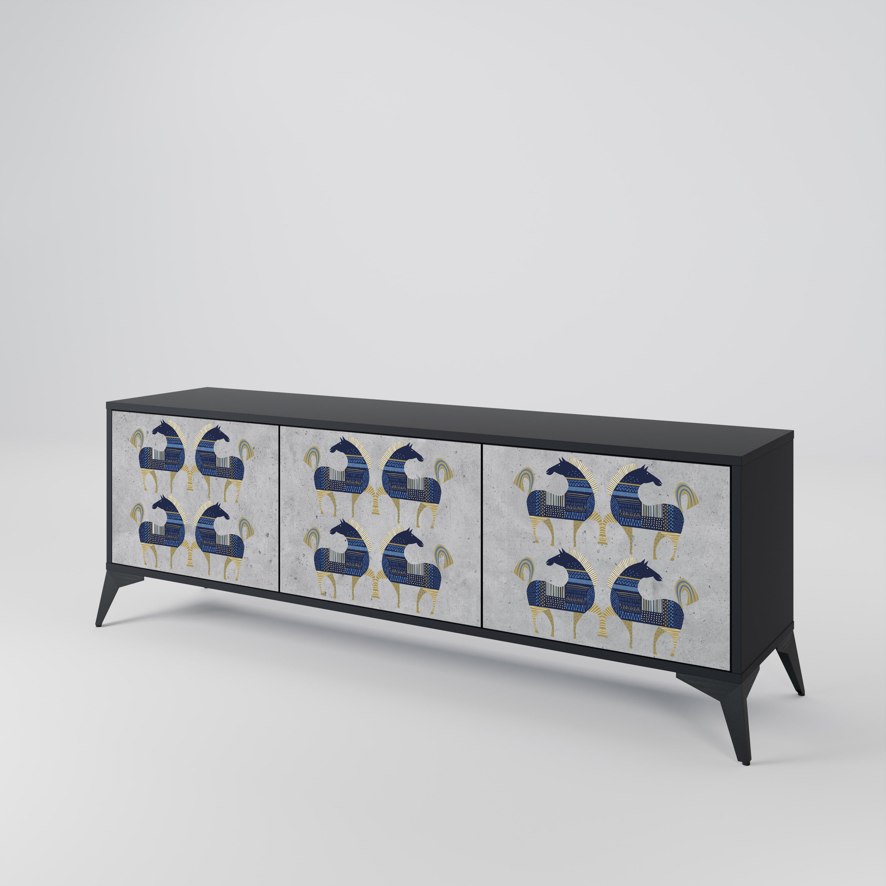 Mueble de TV MAJESTIC STEED de 3 puertas con acabado negro