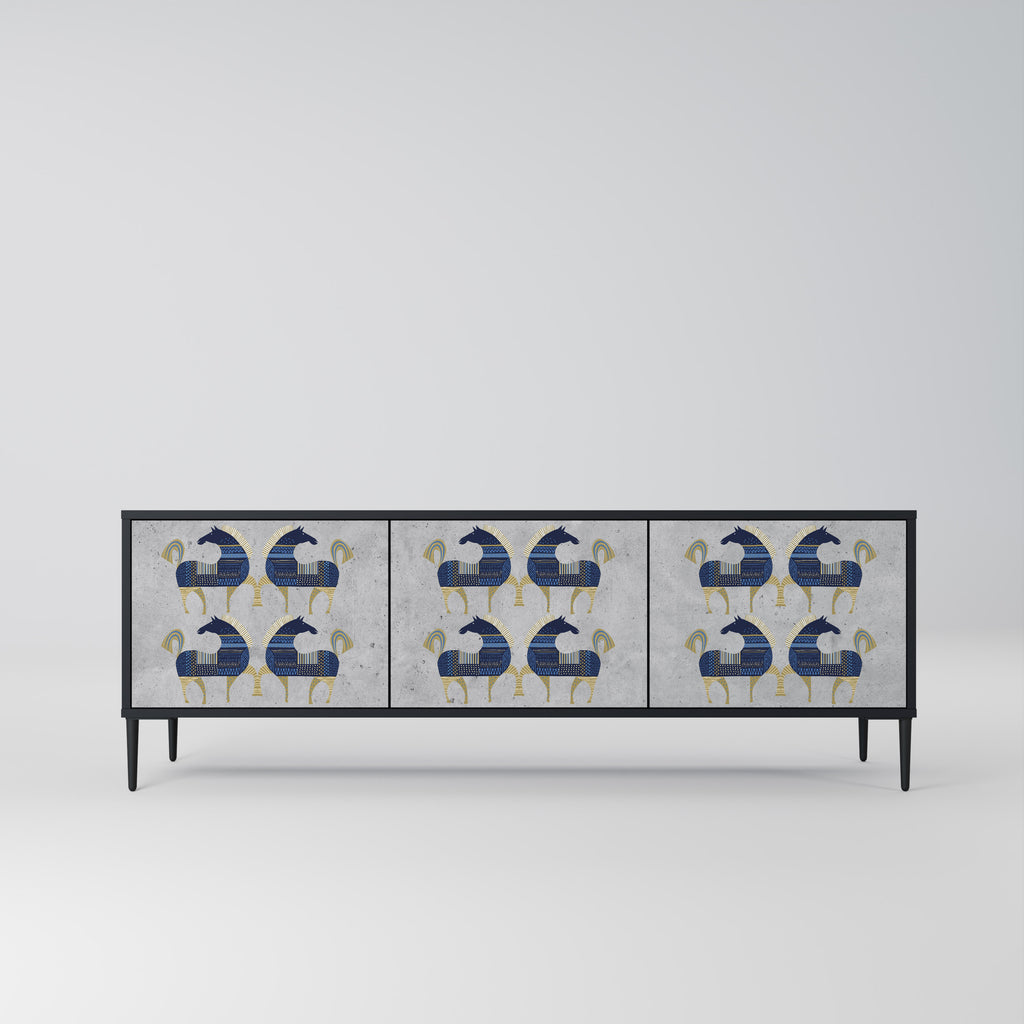 Mueble de TV MAJESTIC STEED de 3 puertas con acabado negro