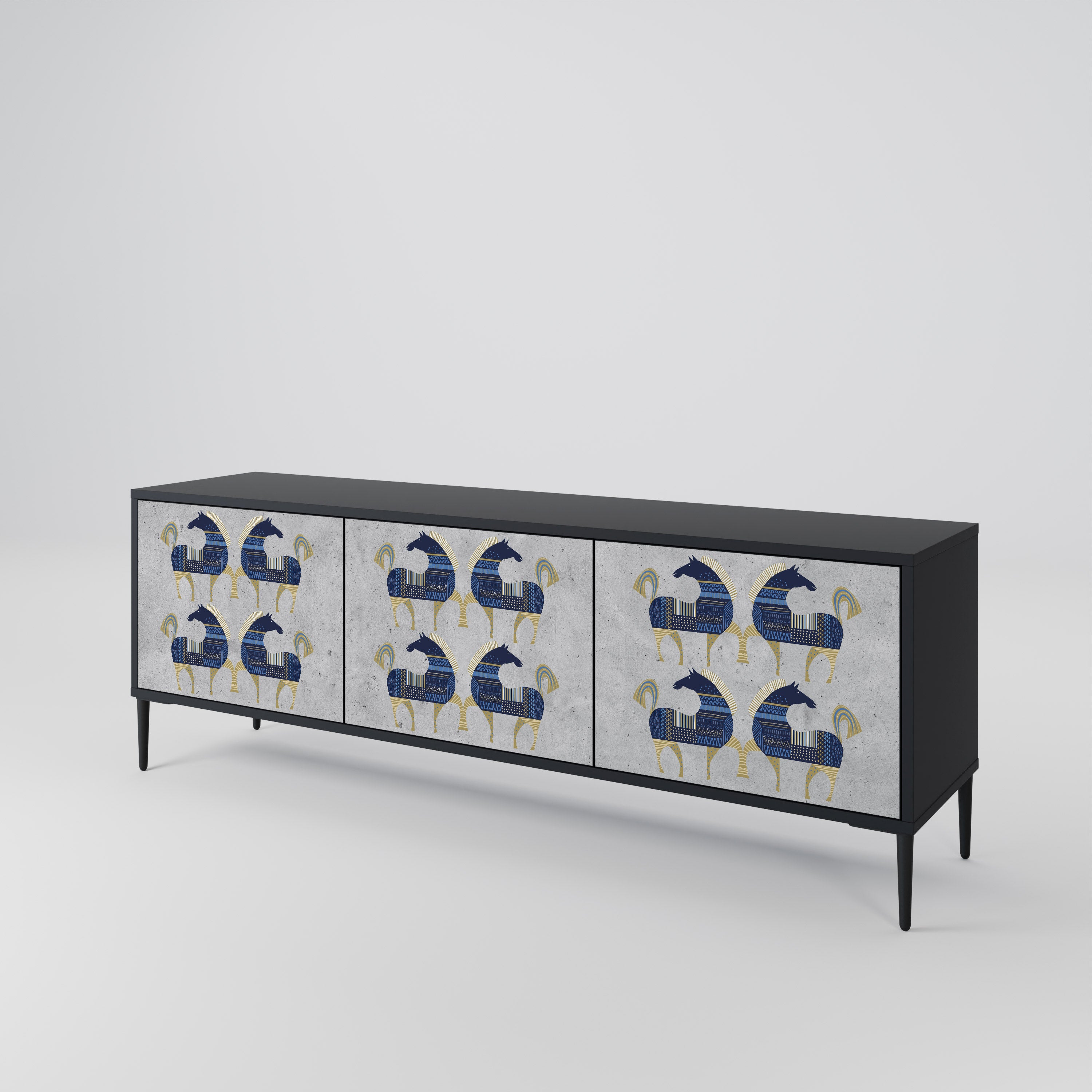 Mueble de TV MAJESTIC STEED de 3 puertas con acabado negro