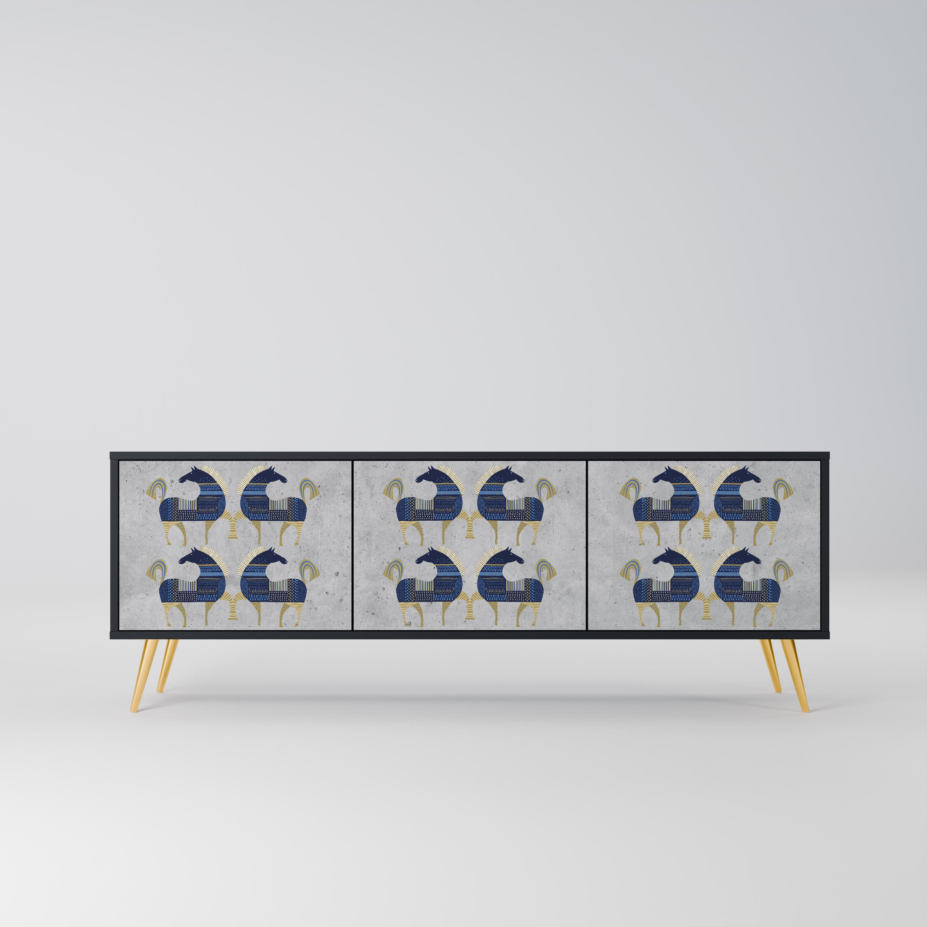 Mueble de TV MAJESTIC STEED de 3 puertas con acabado negro