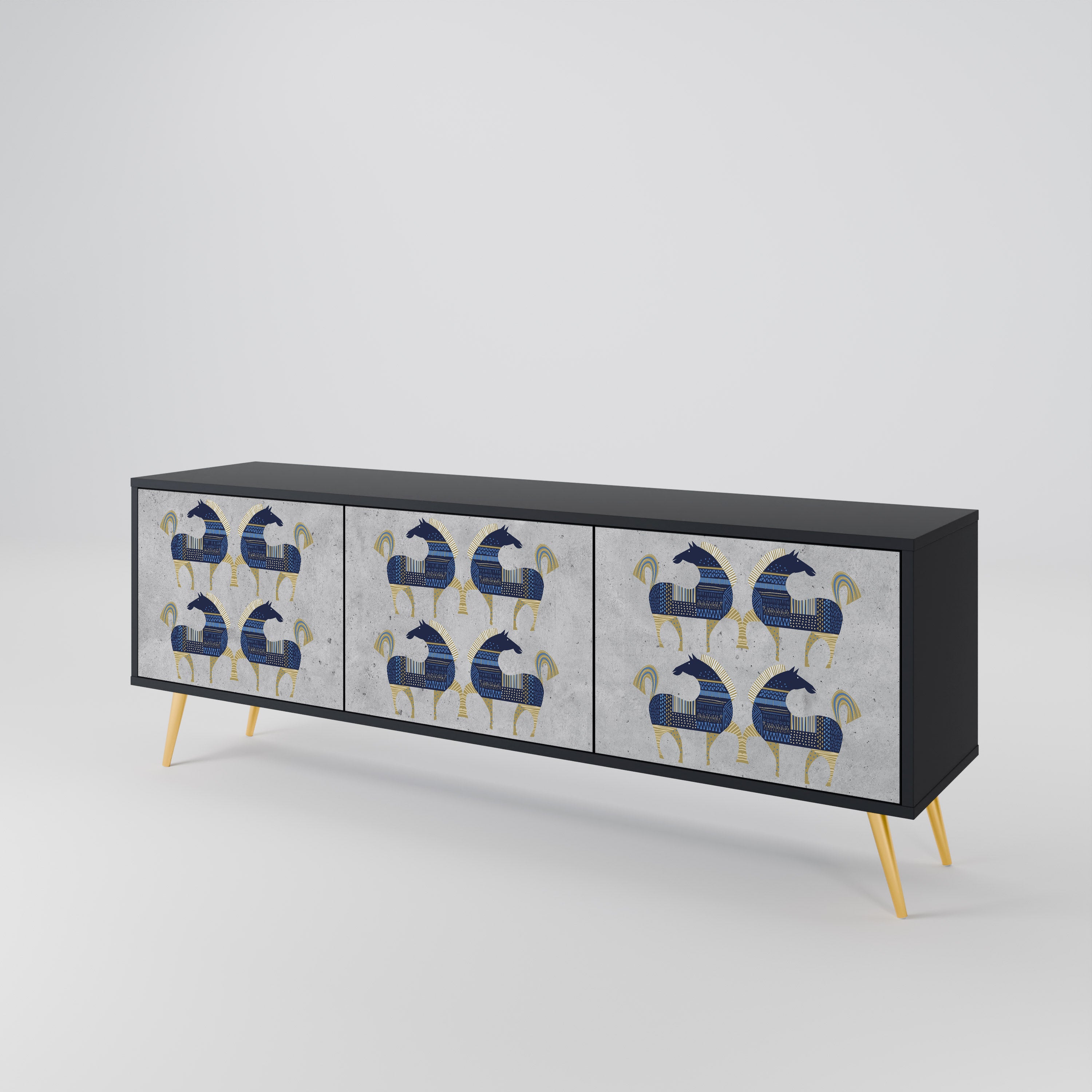 Mueble de TV MAJESTIC STEED de 3 puertas con acabado negro