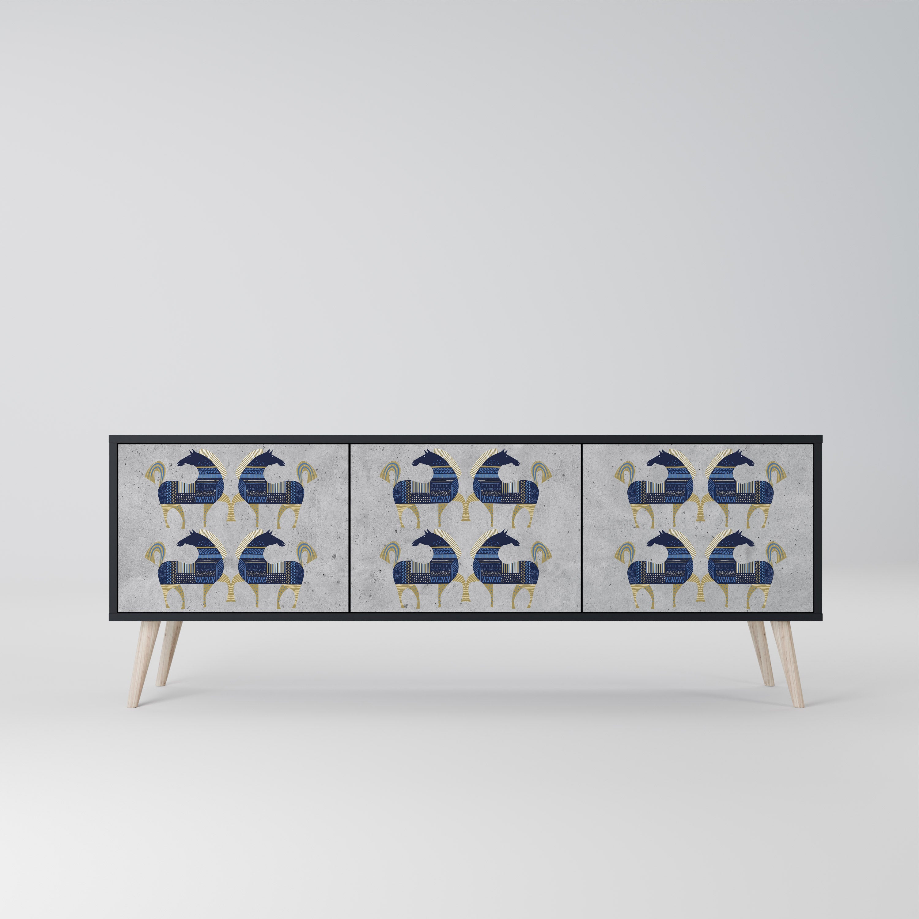 Mueble de TV MAJESTIC STEED de 3 puertas con acabado negro