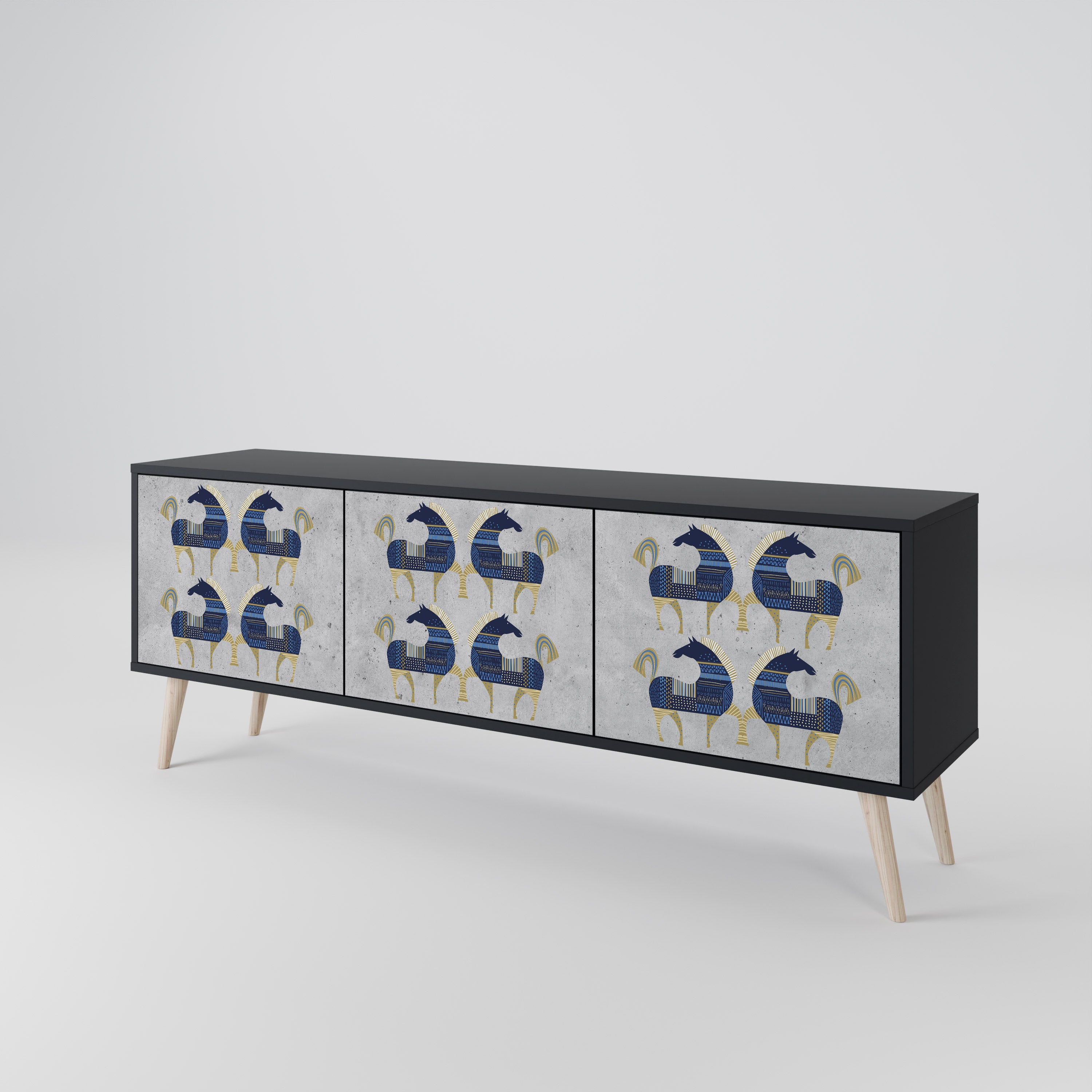 Mueble de TV MAJESTIC STEED de 3 puertas con acabado negro