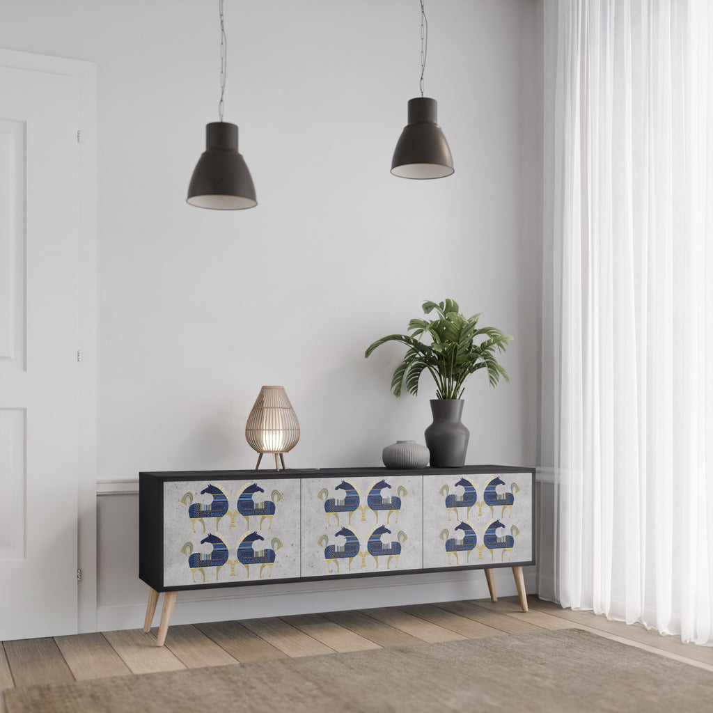 Mueble de TV MAJESTIC STEED de 3 puertas con acabado negro