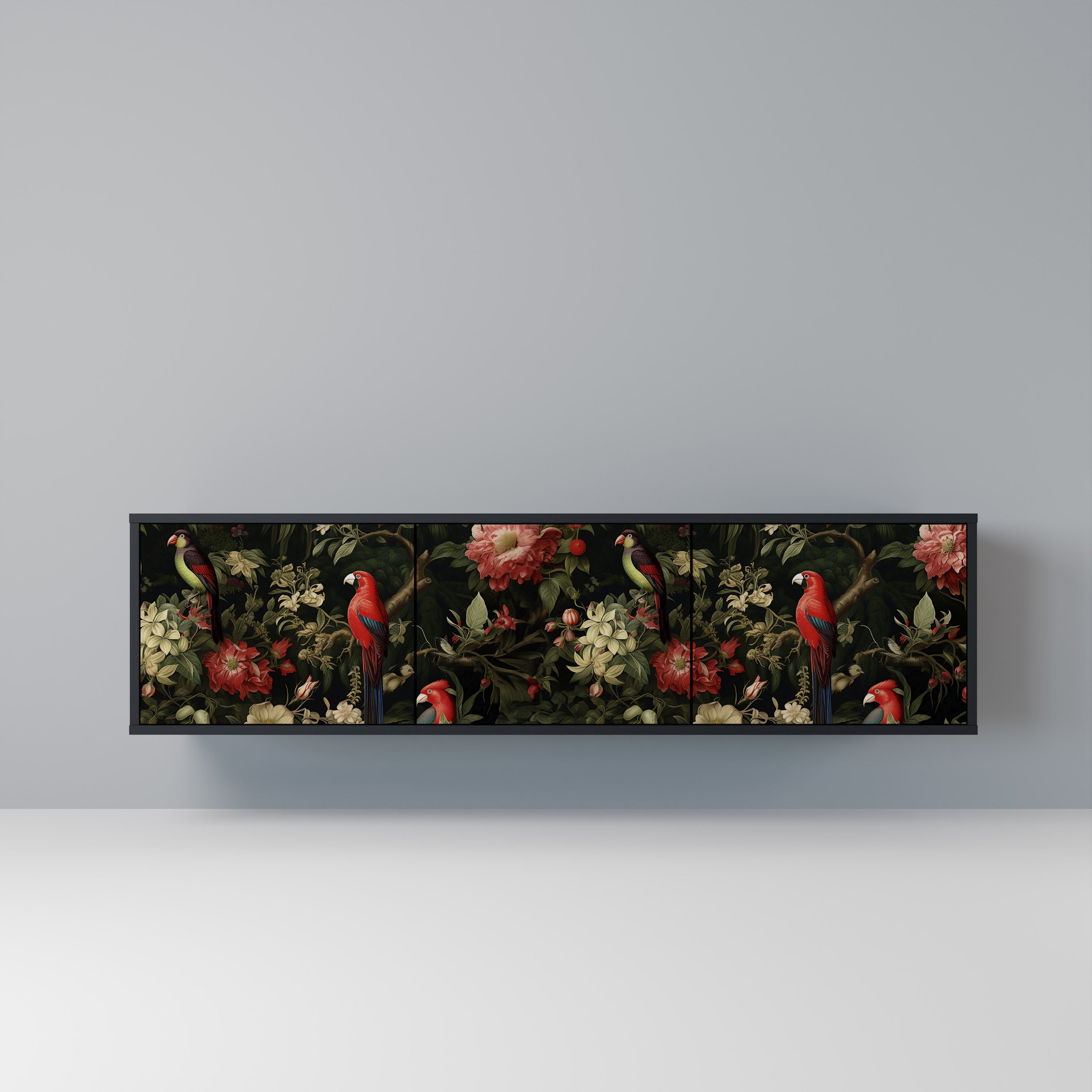 Mueble de TV de 3 puertas AVIAN GREENERY con acabado negro