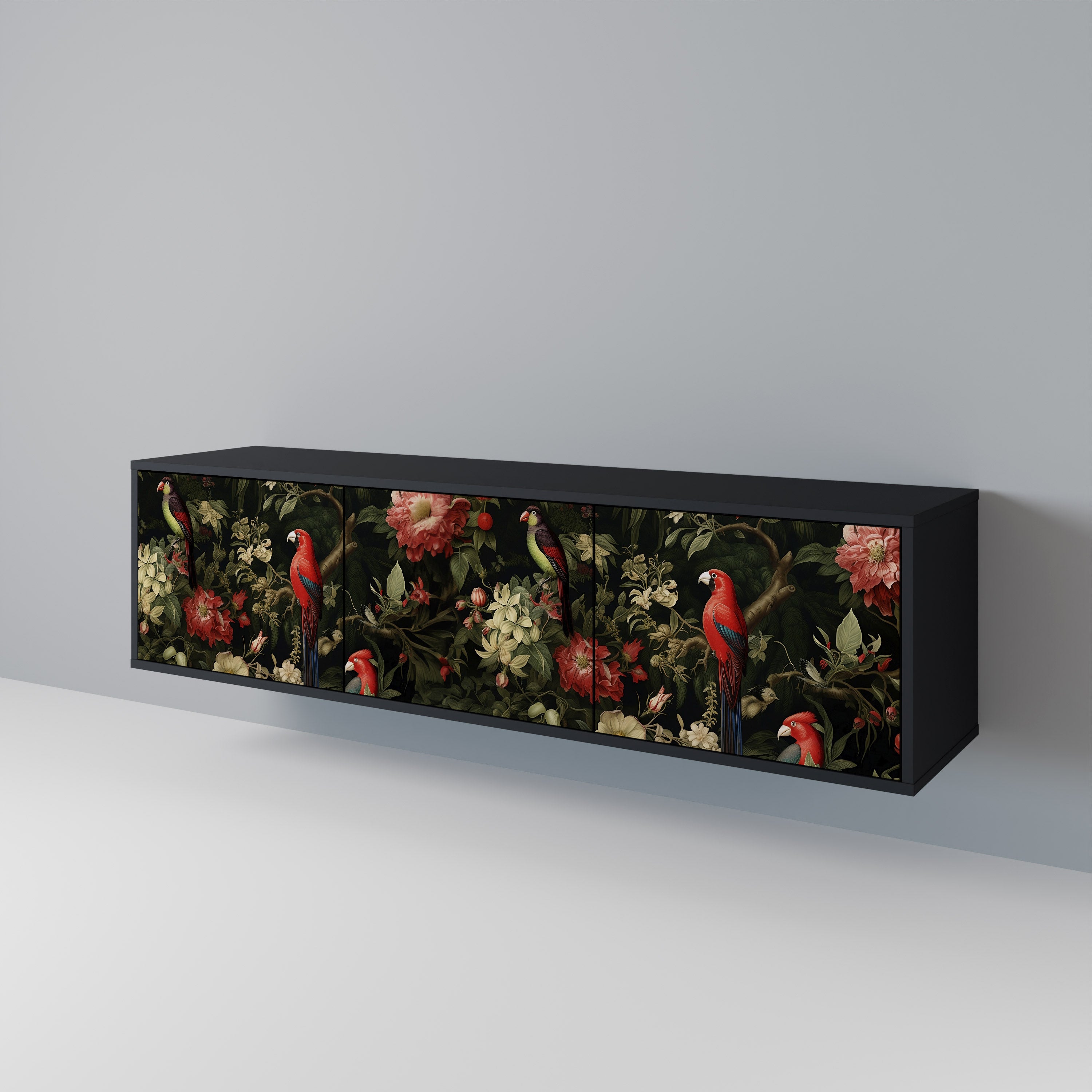 Mueble de TV de 3 puertas AVIAN GREENERY con acabado negro