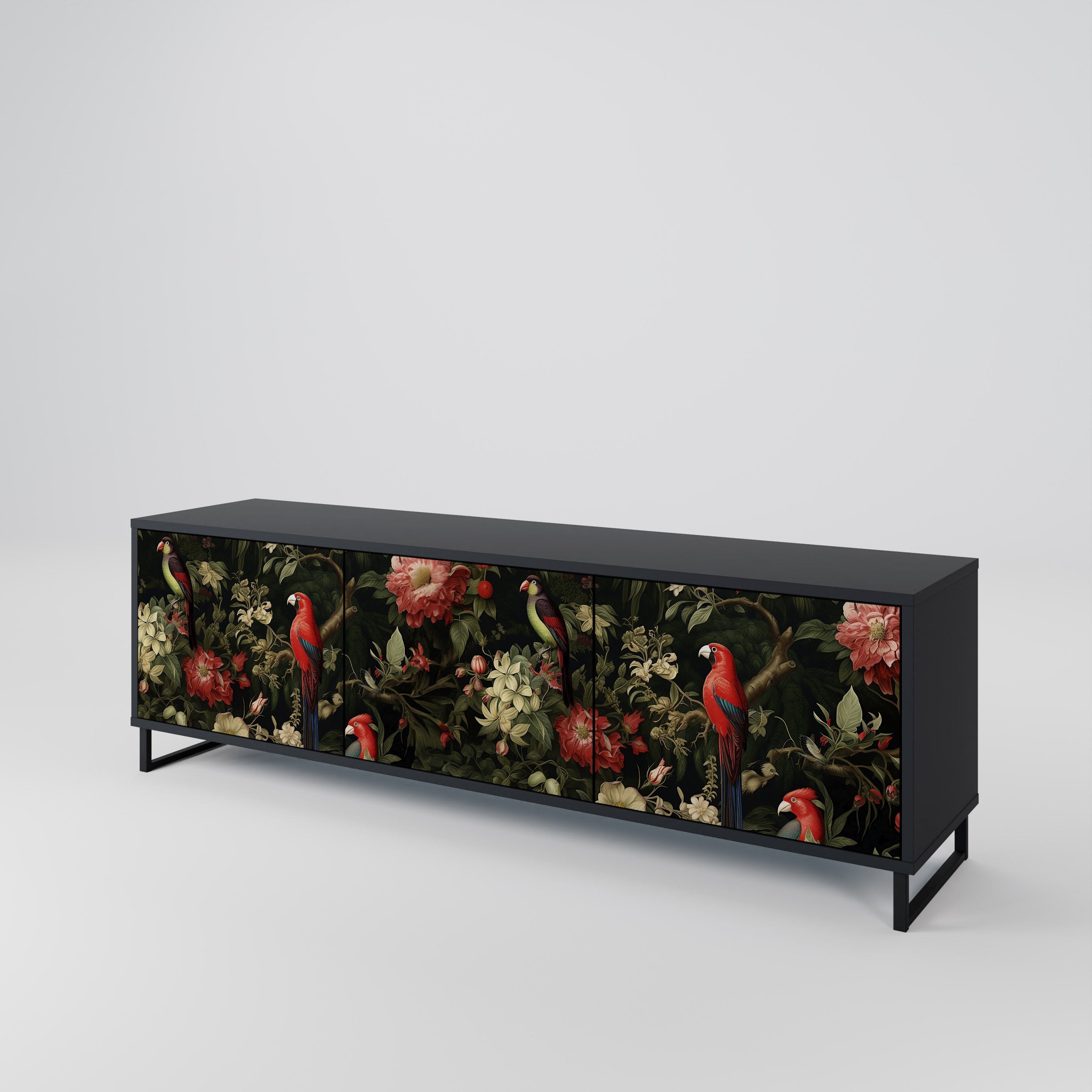 Mueble de TV de 3 puertas AVIAN GREENERY con acabado negro