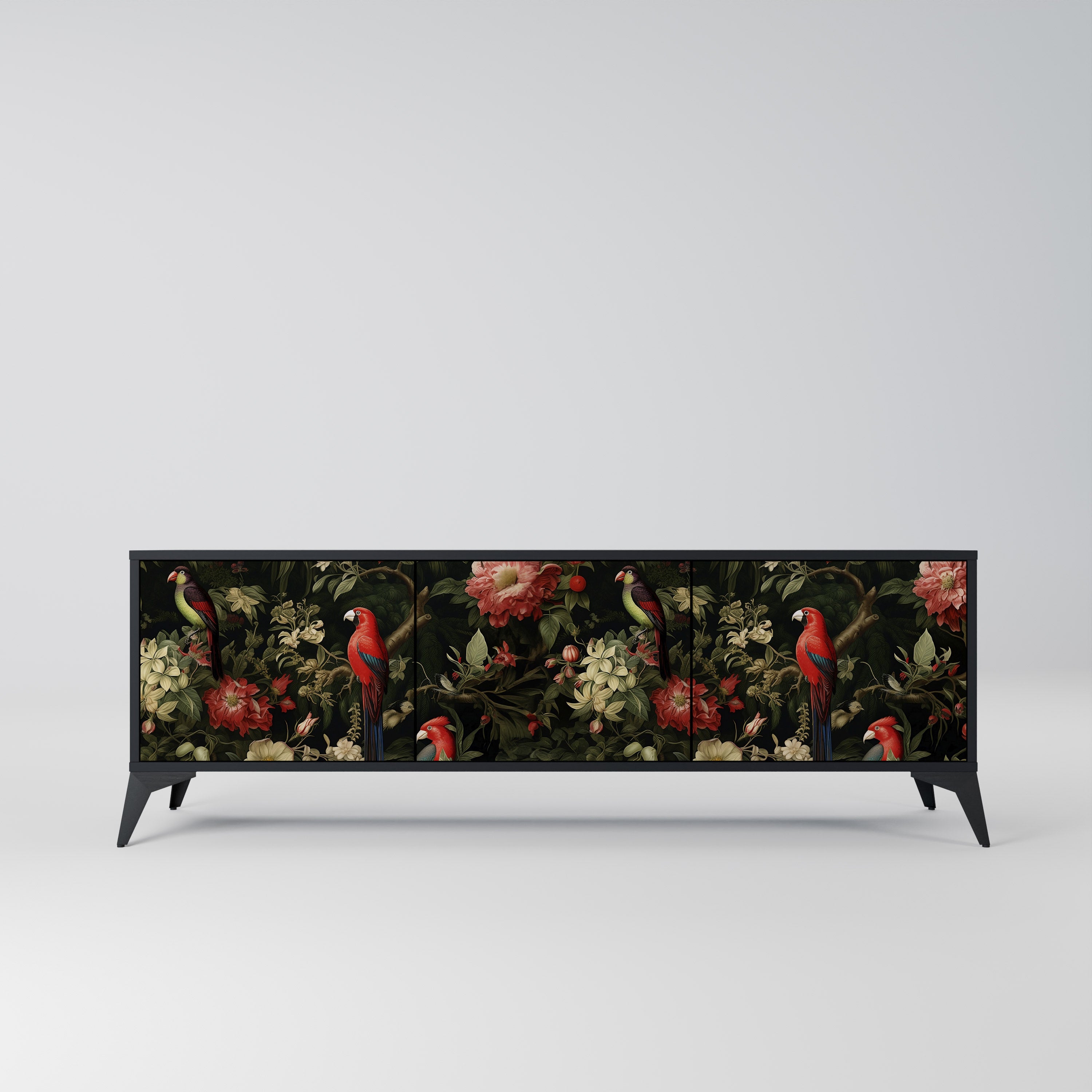 Mueble de TV de 3 puertas AVIAN GREENERY con acabado negro
