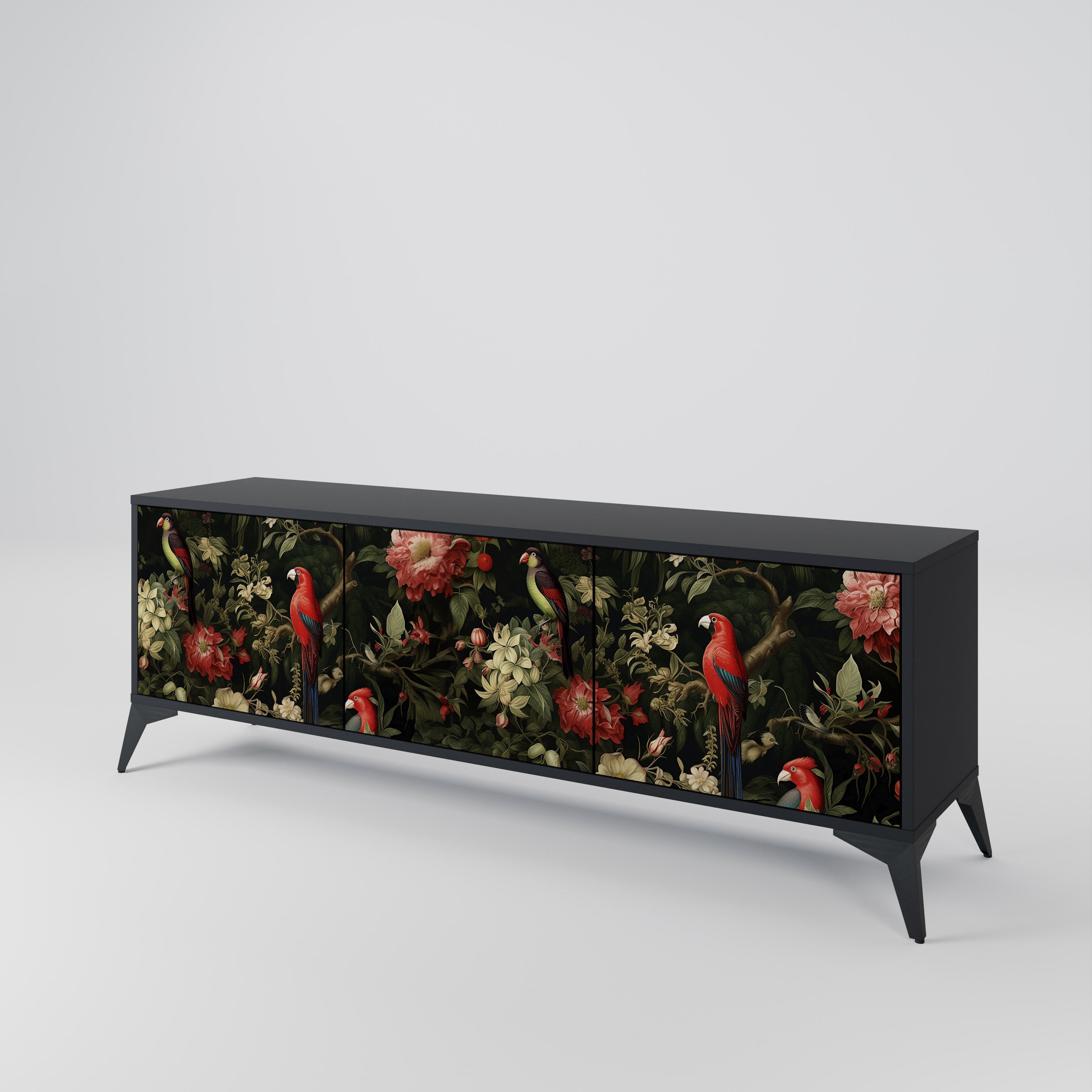 Mueble de TV de 3 puertas AVIAN GREENERY con acabado negro