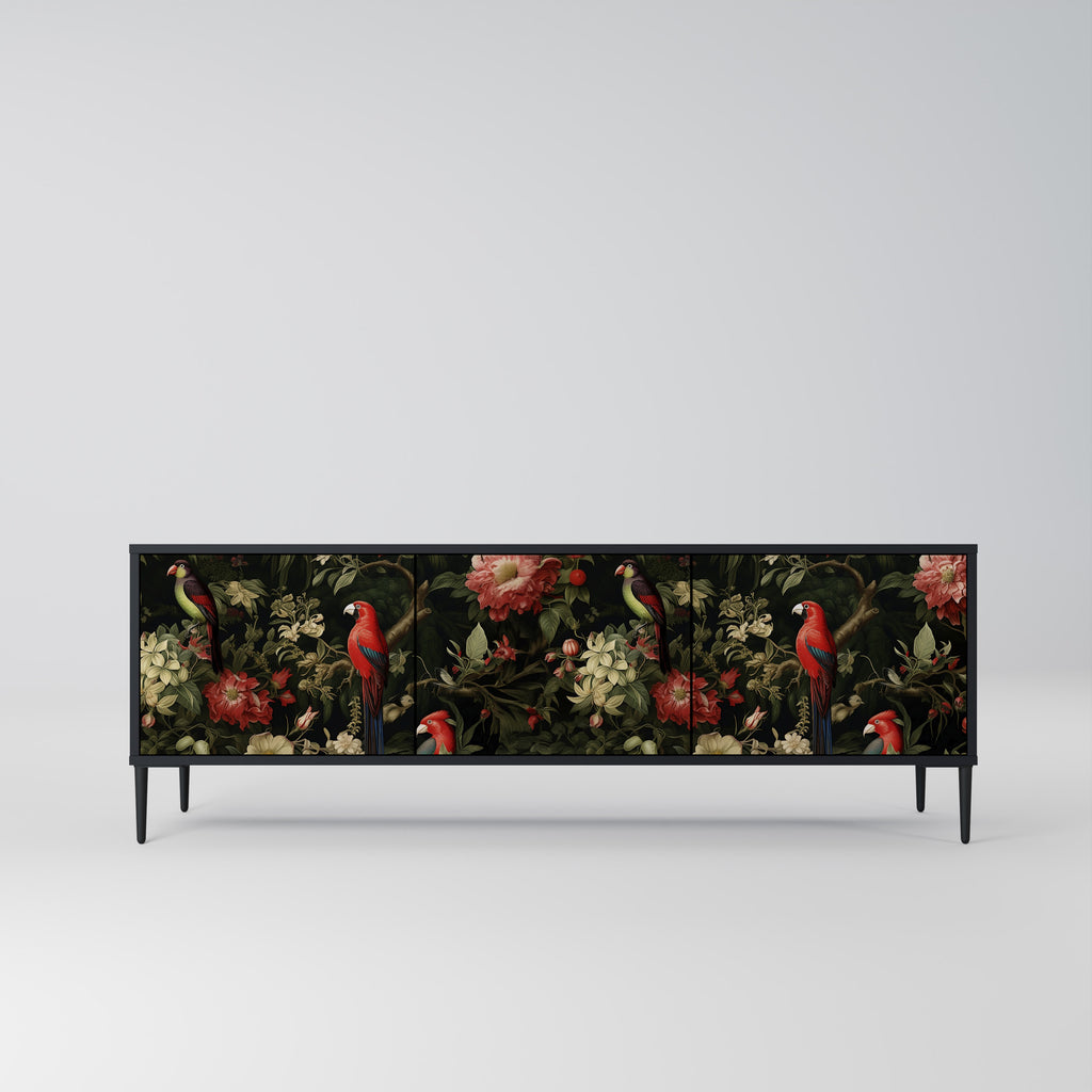 Mueble de TV de 3 puertas AVIAN GREENERY con acabado negro