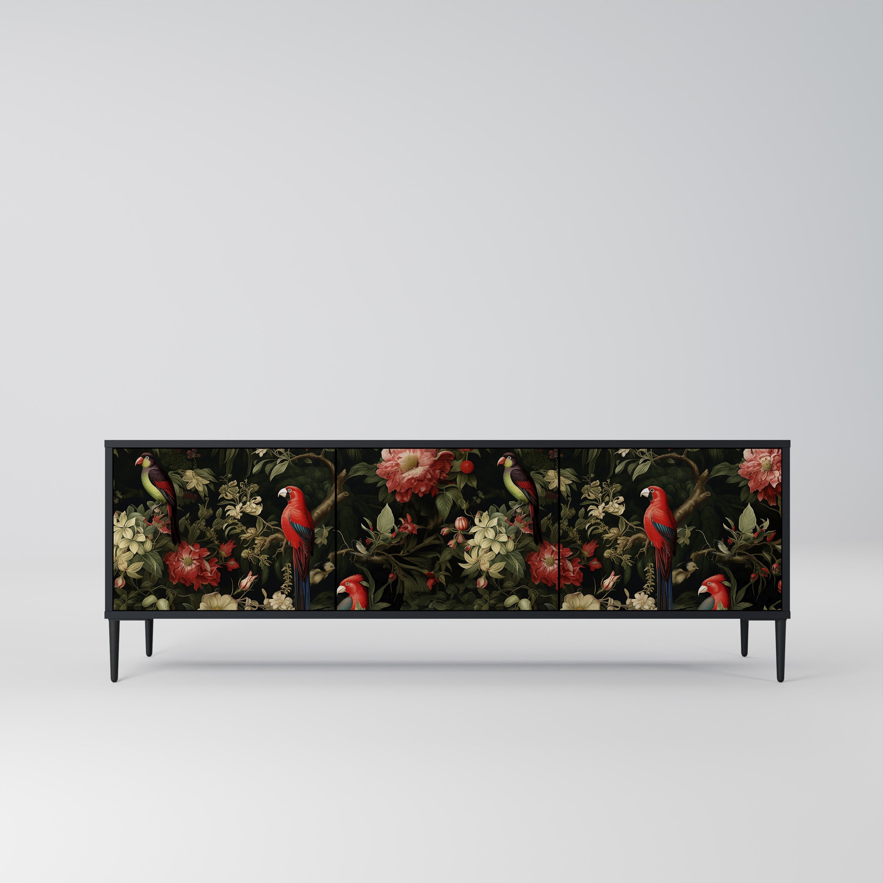 Mueble de TV de 3 puertas AVIAN GREENERY con acabado negro