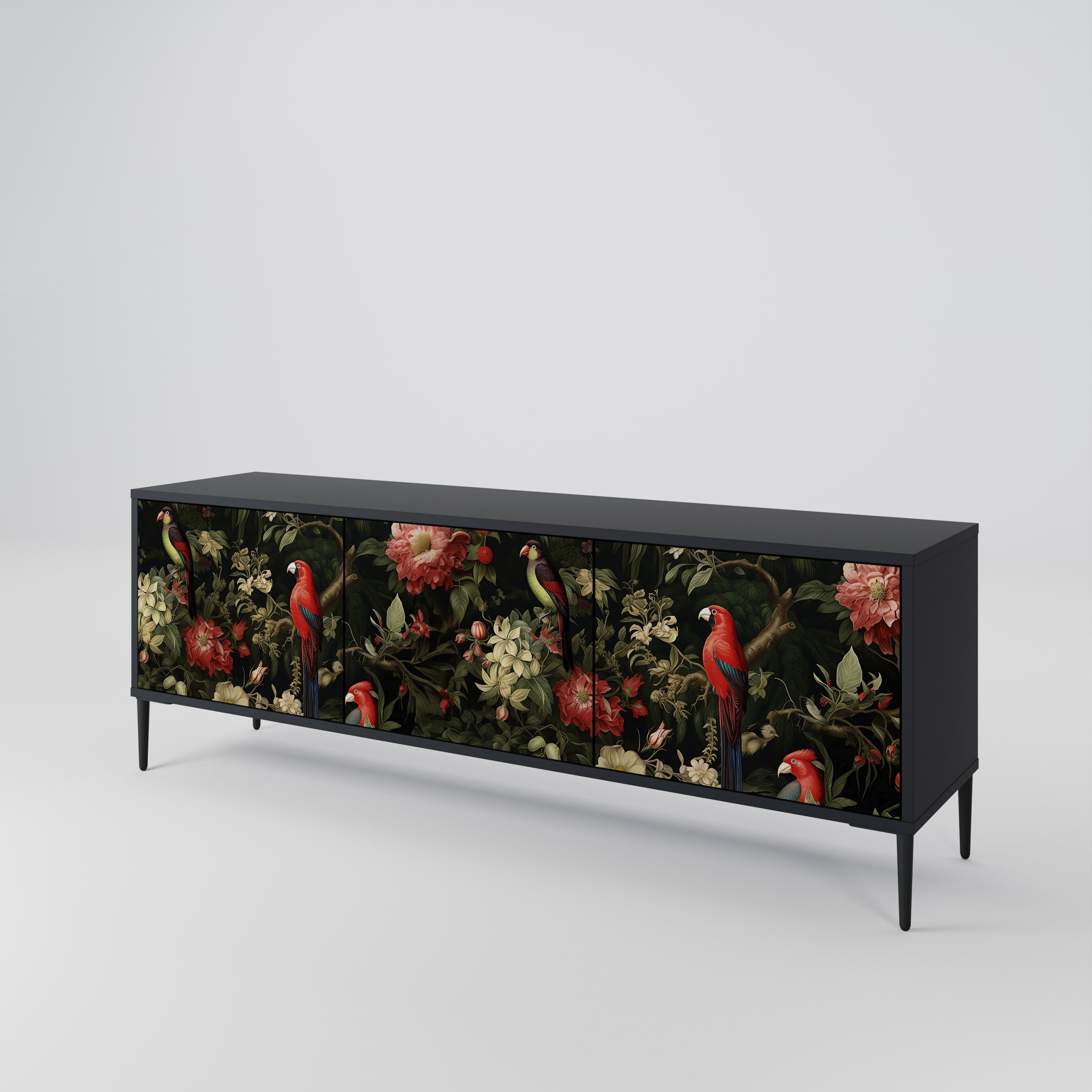Mueble de TV de 3 puertas AVIAN GREENERY con acabado negro