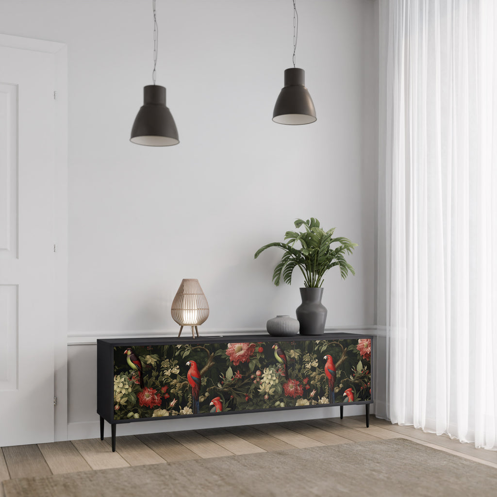 Mueble de TV de 3 puertas AVIAN GREENERY con acabado negro