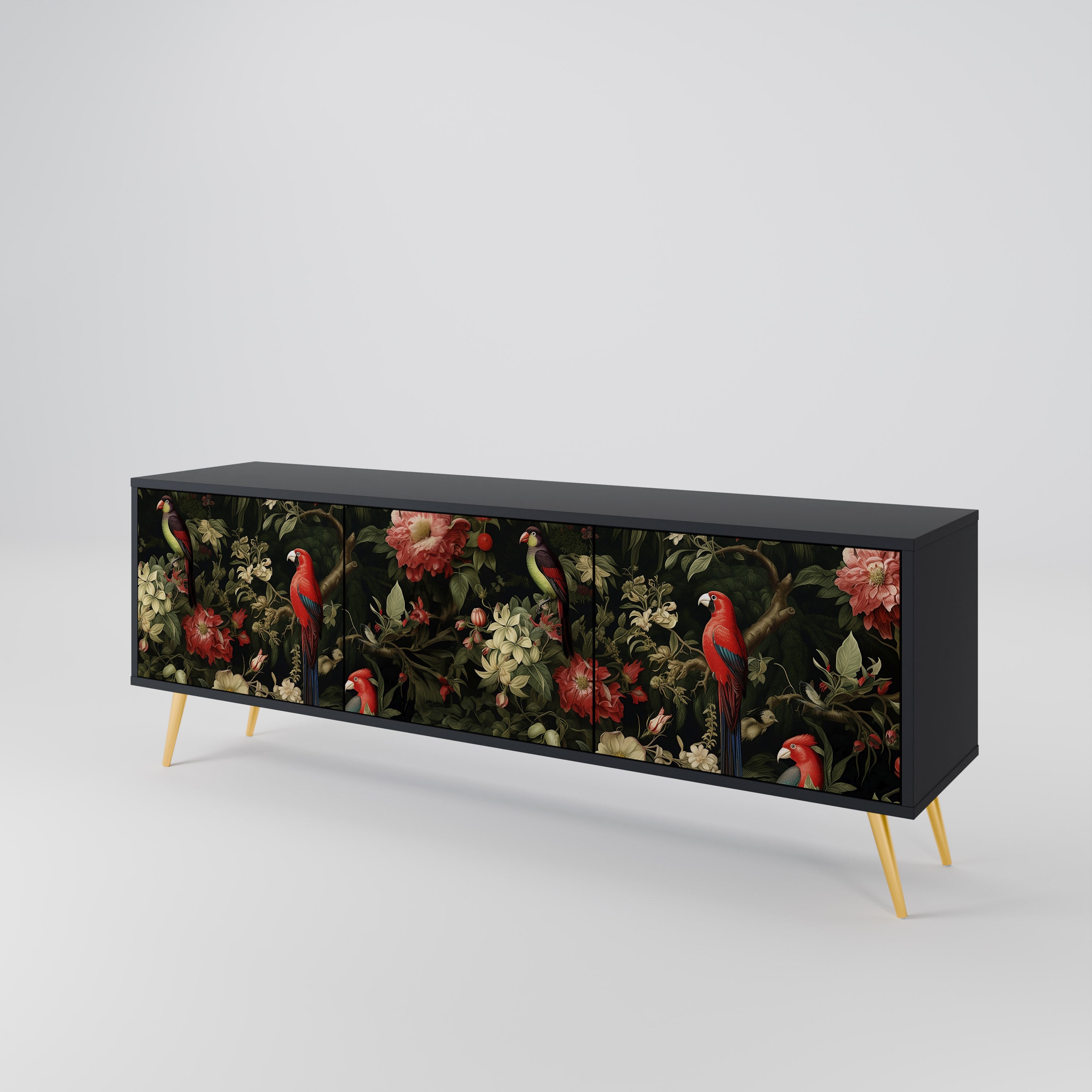 Mueble de TV de 3 puertas AVIAN GREENERY con acabado negro