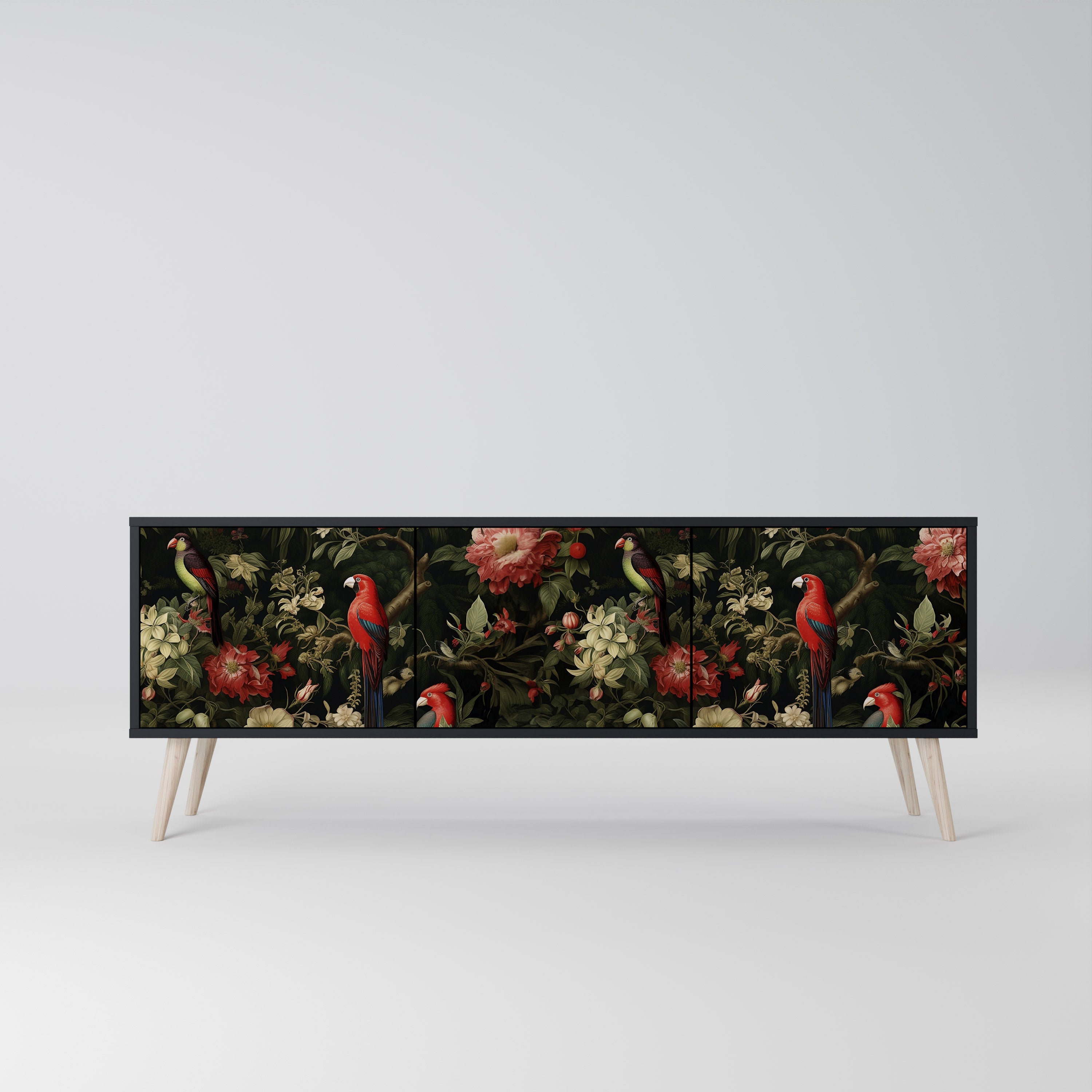 Mueble de TV de 3 puertas AVIAN GREENERY con acabado negro