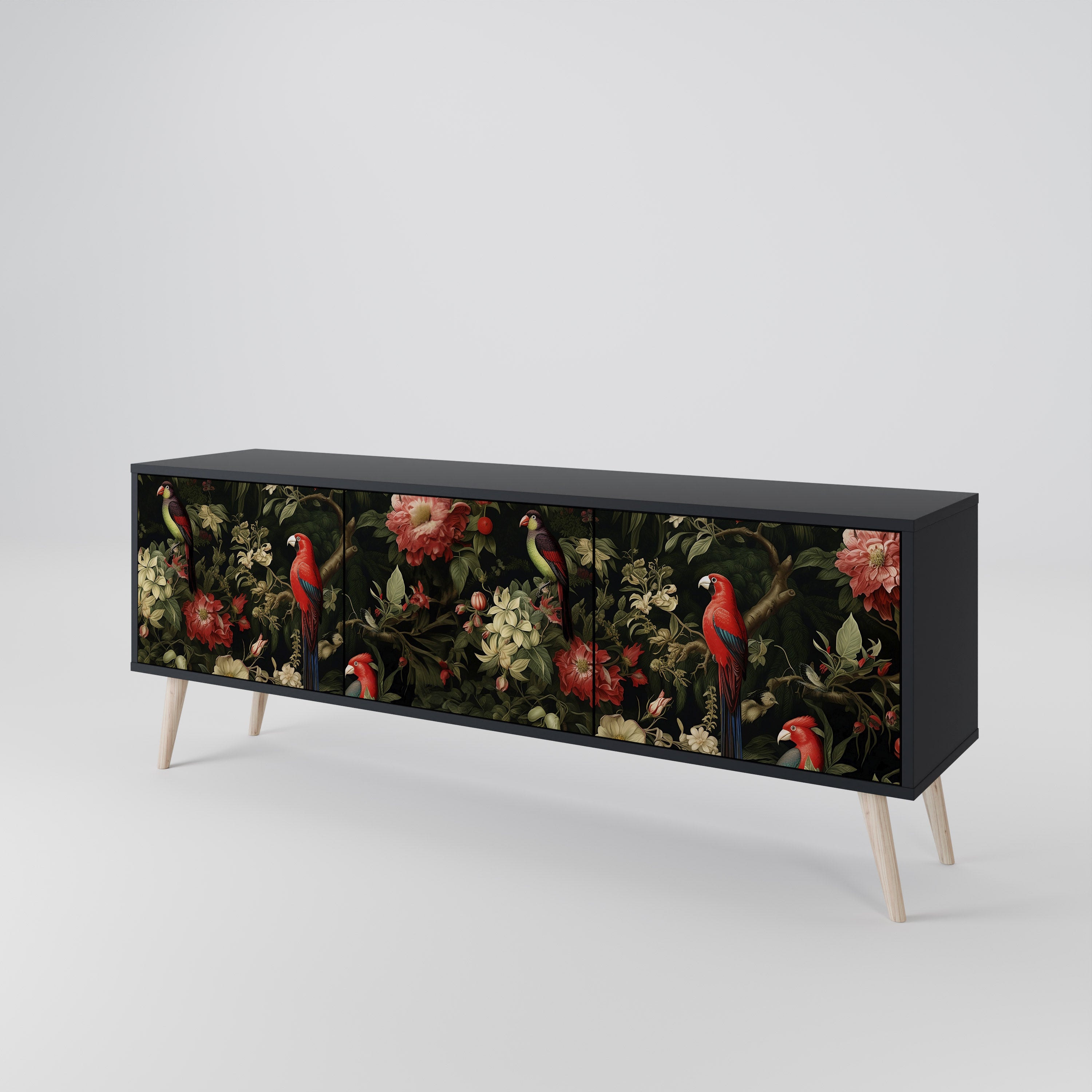 Mueble de TV de 3 puertas AVIAN GREENERY con acabado negro