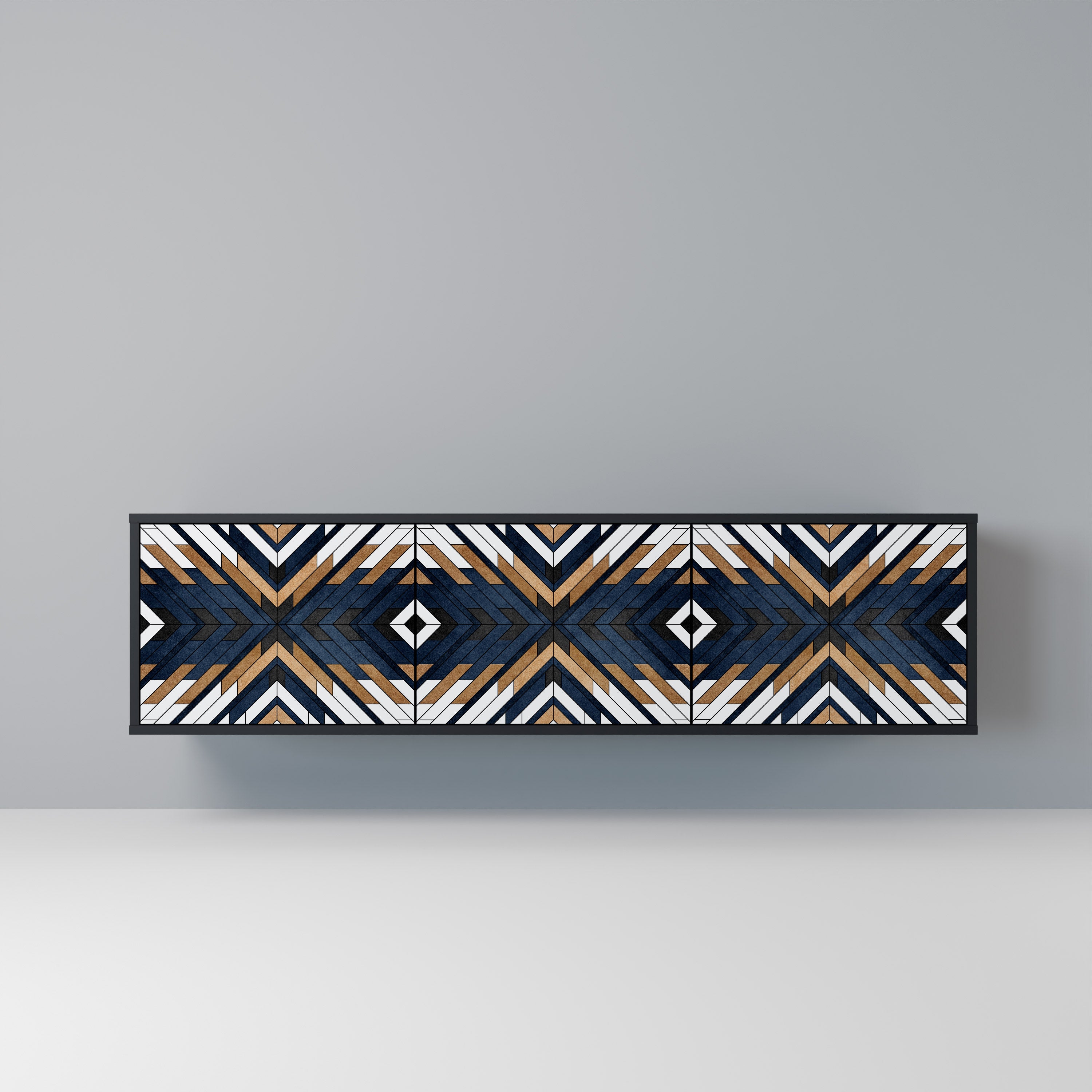 Mueble de TV de 3 puertas ARTFUL GEOMETRY con acabado negro