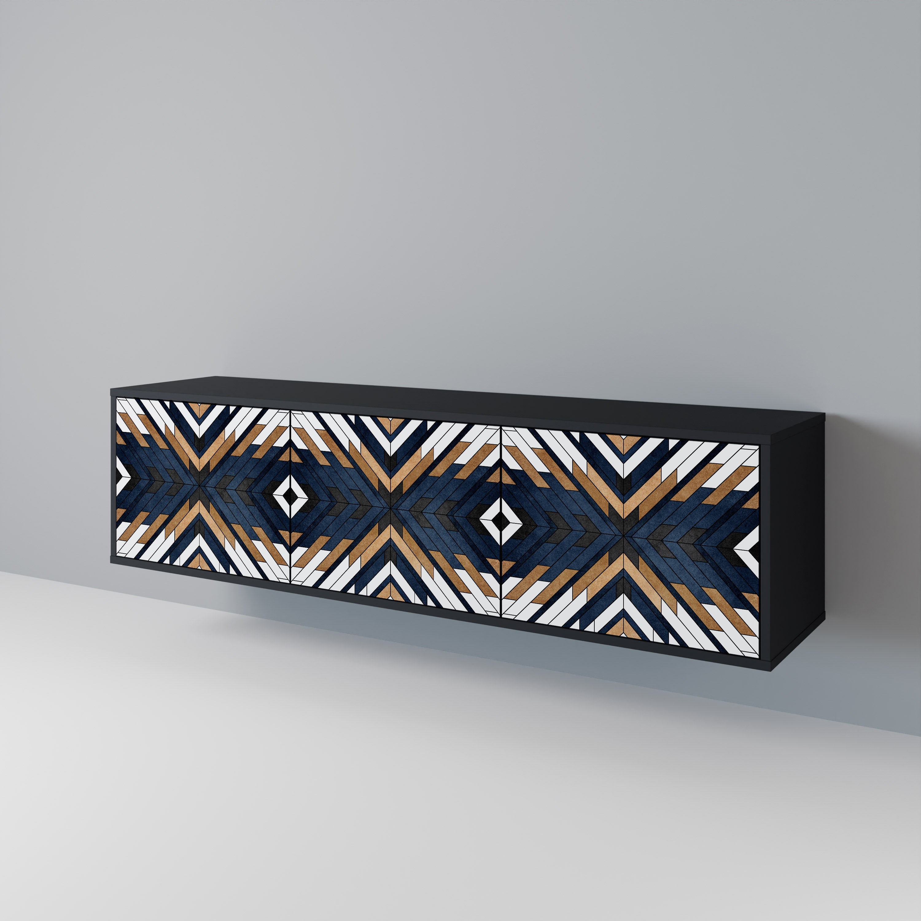 Mueble de TV de 3 puertas ARTFUL GEOMETRY con acabado negro