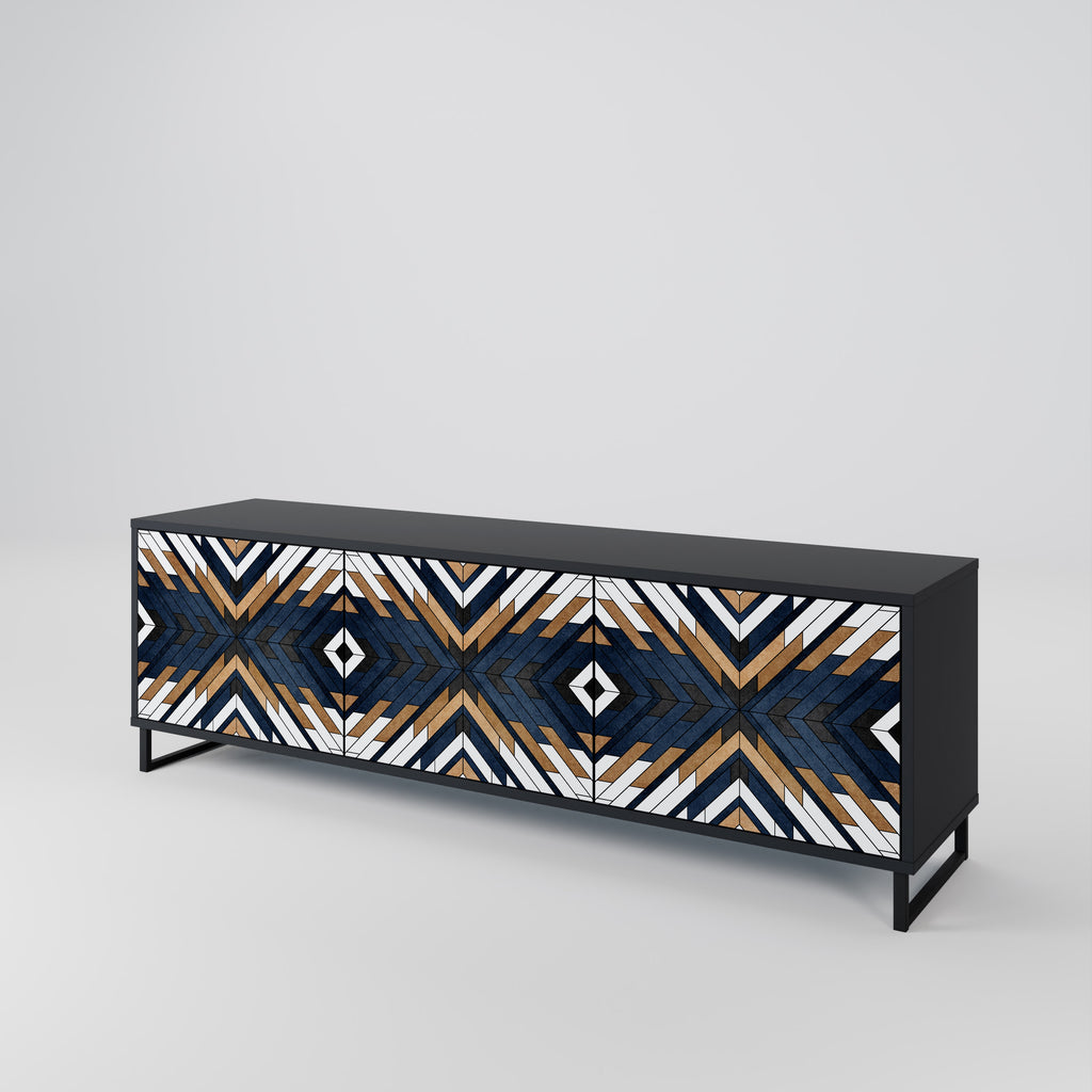 Mueble de TV de 3 puertas ARTFUL GEOMETRY con acabado negro