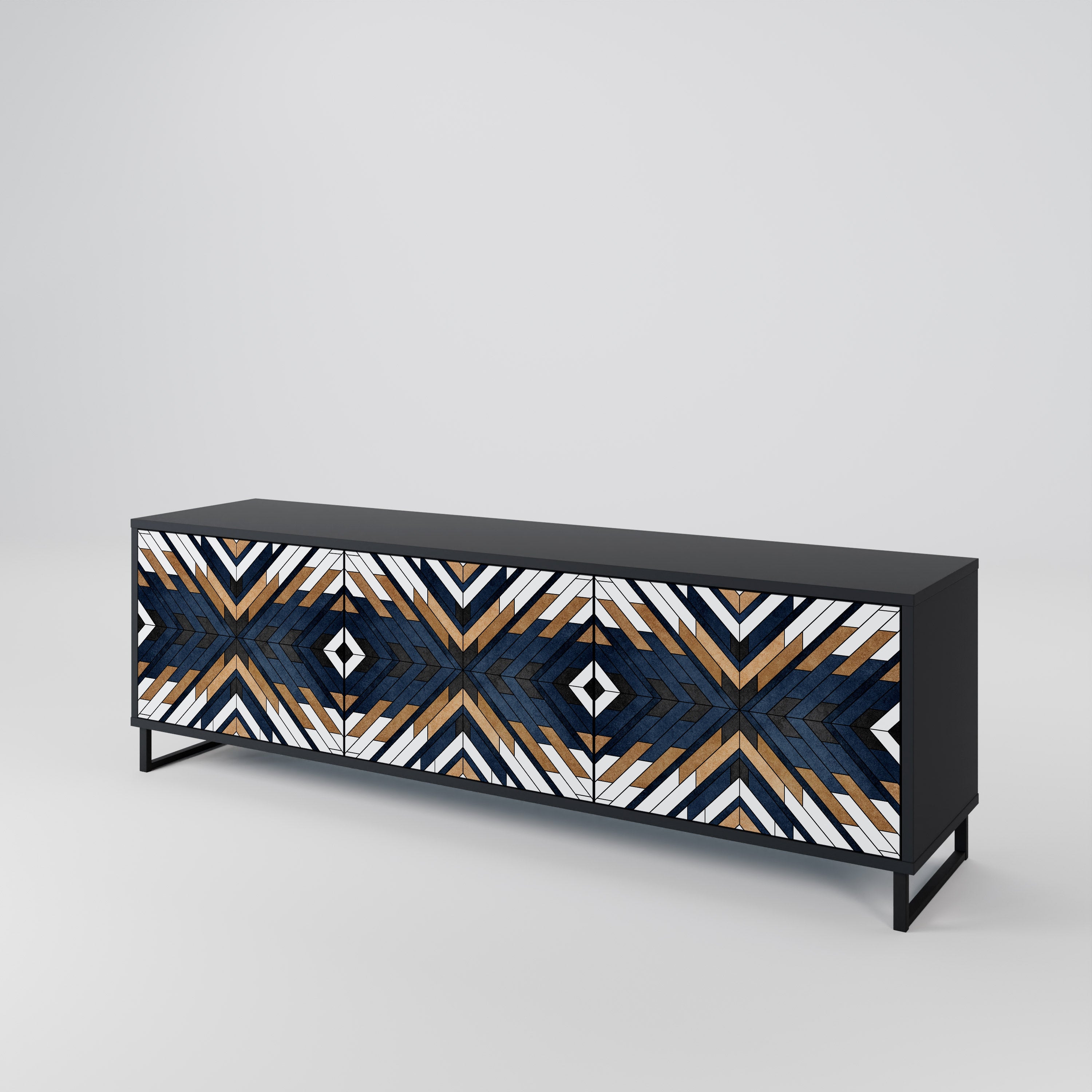 Mueble de TV de 3 puertas ARTFUL GEOMETRY con acabado negro