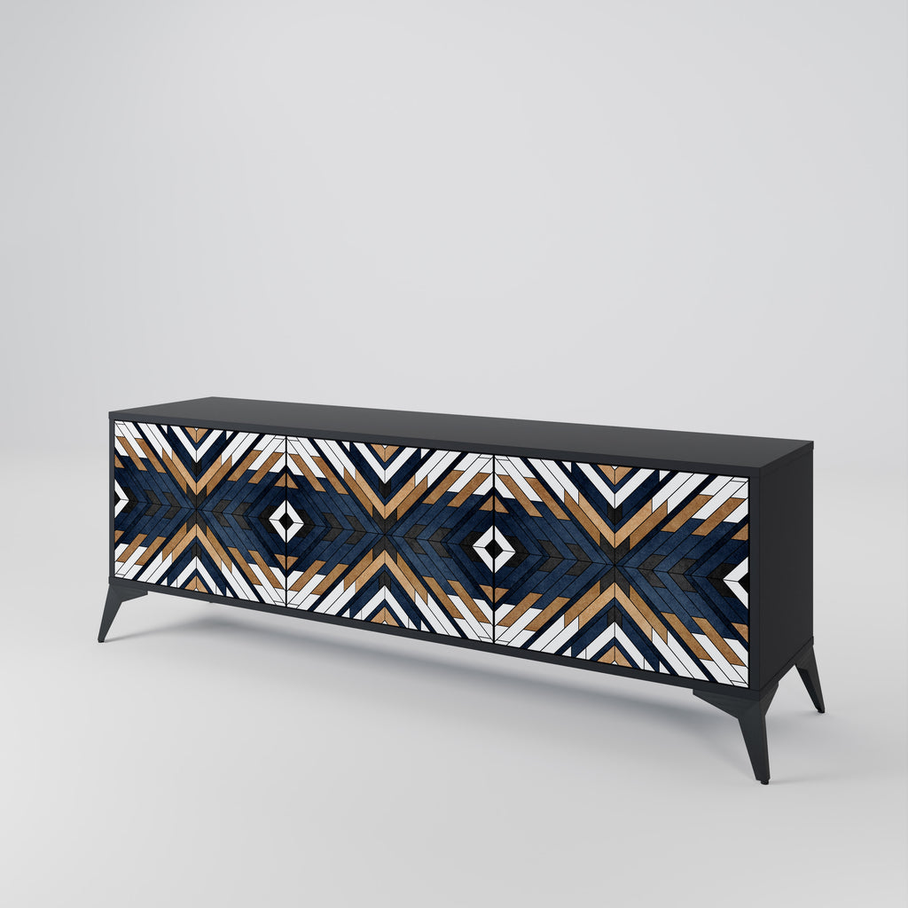 Mueble de TV de 3 puertas ARTFUL GEOMETRY con acabado negro