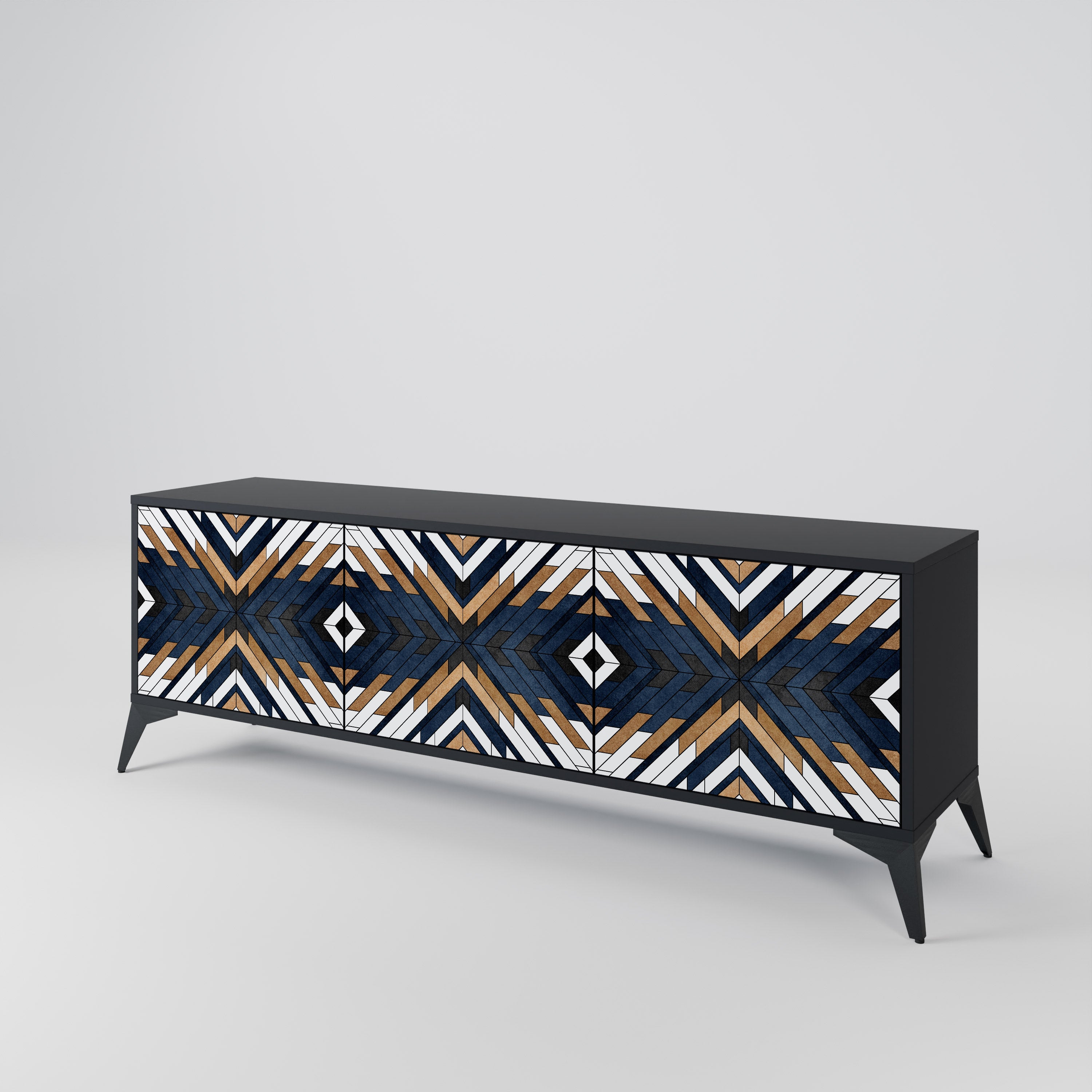 Mueble de TV de 3 puertas ARTFUL GEOMETRY con acabado negro