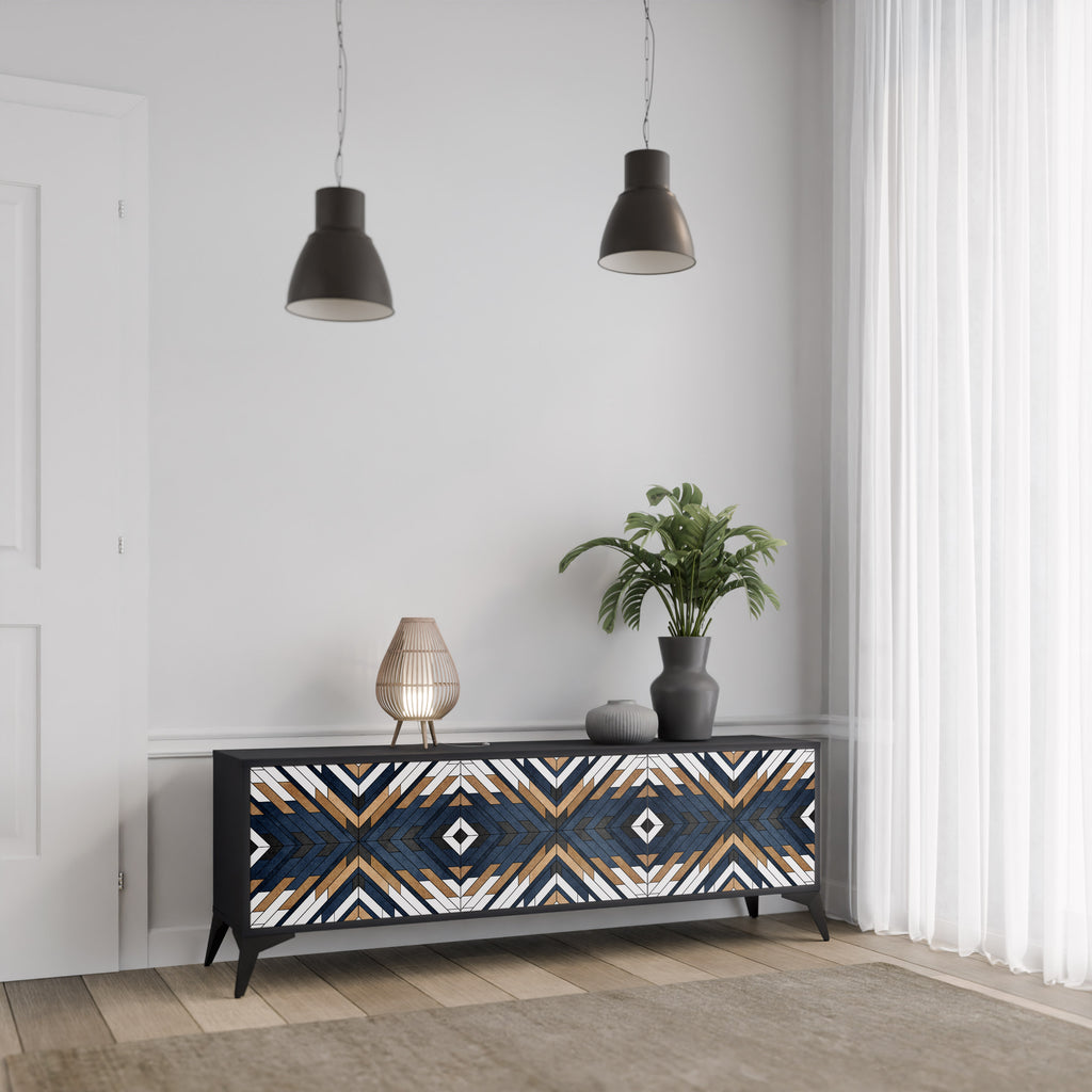 Mueble de TV de 3 puertas ARTFUL GEOMETRY con acabado negro