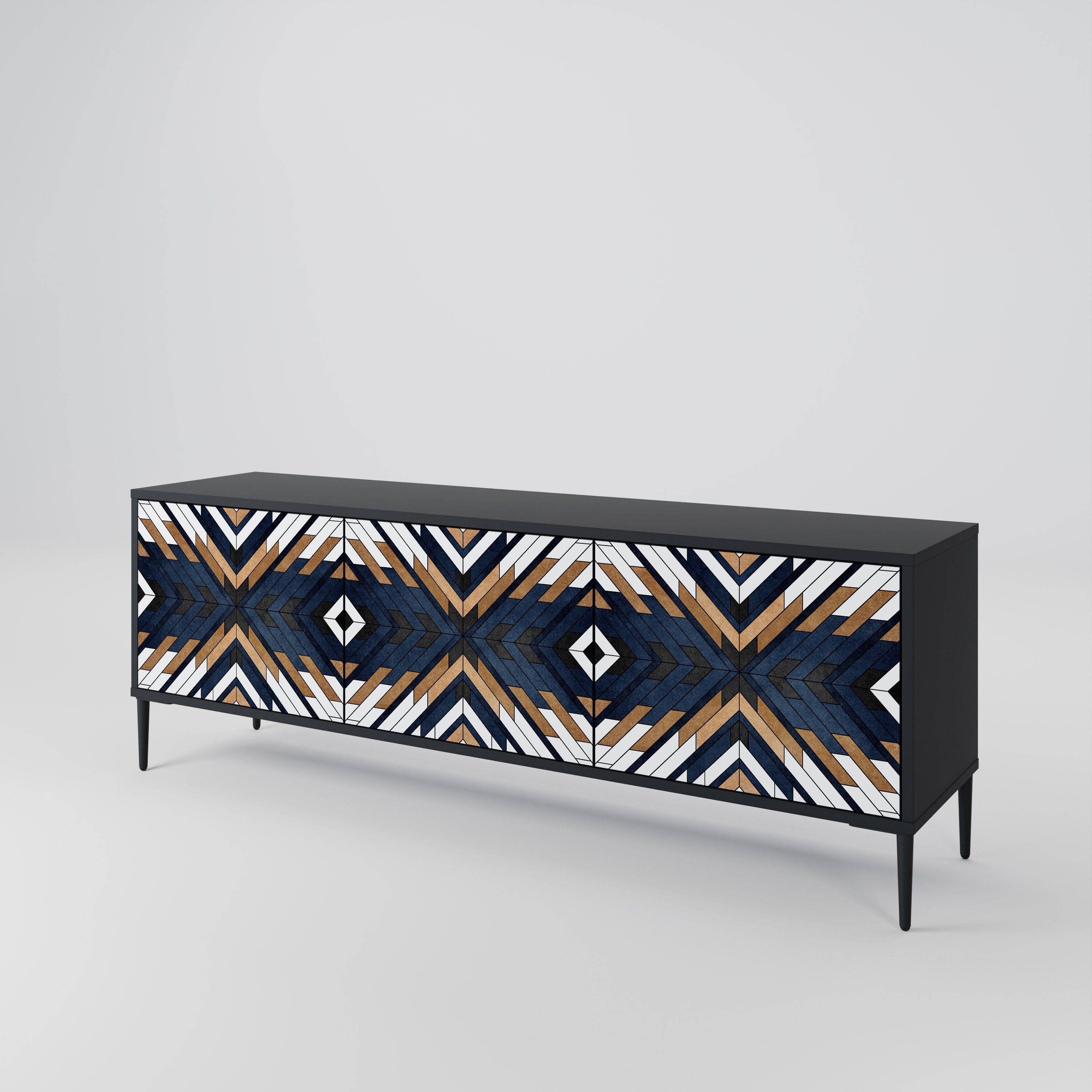 Mueble de TV de 3 puertas ARTFUL GEOMETRY con acabado negro