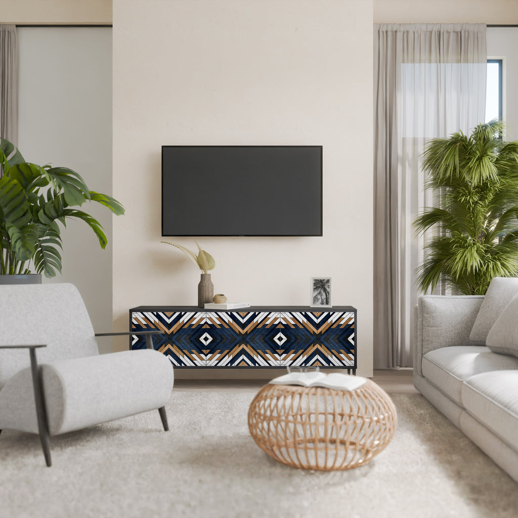 Mueble de TV de 3 puertas ARTFUL GEOMETRY con acabado negro