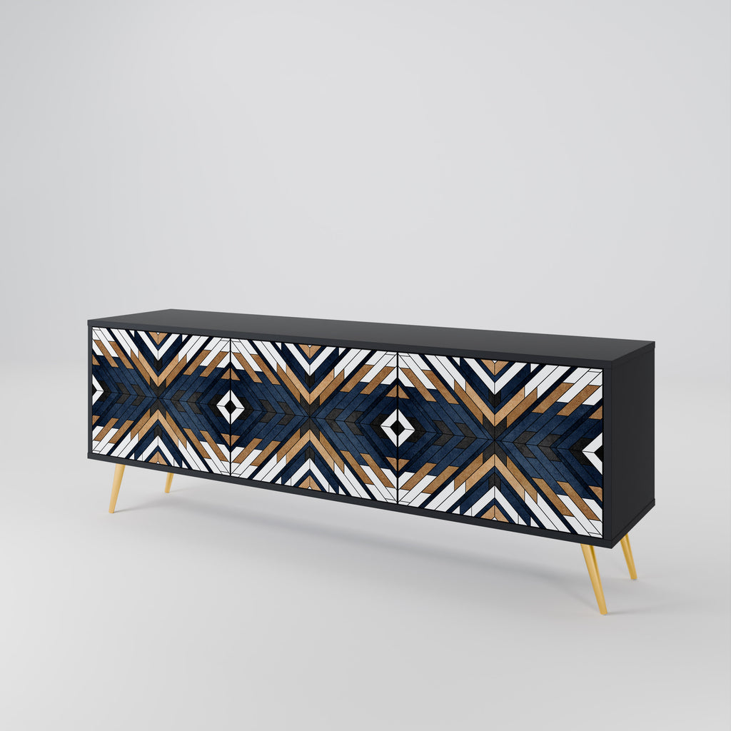 Mueble de TV de 3 puertas ARTFUL GEOMETRY con acabado negro