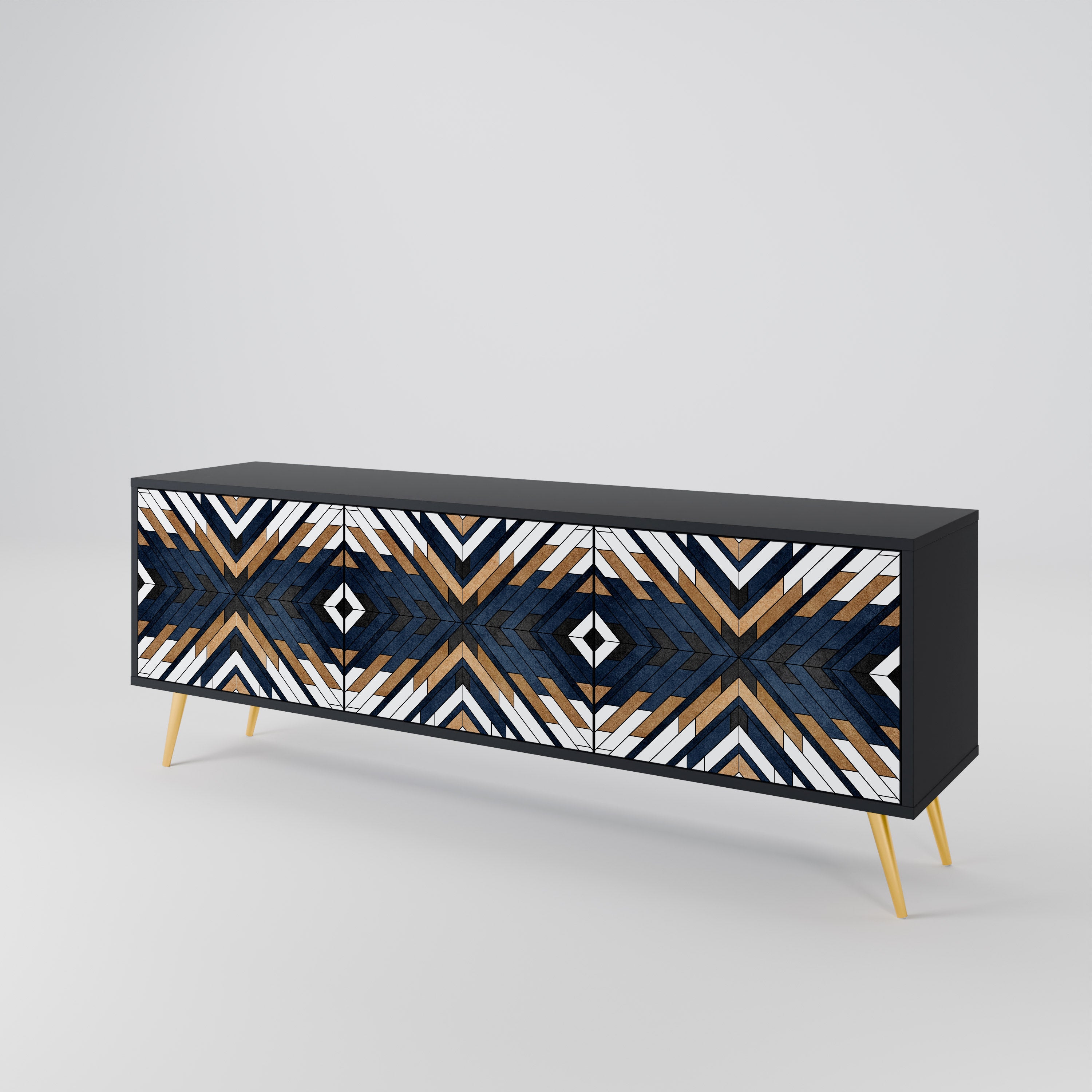 Mueble de TV de 3 puertas ARTFUL GEOMETRY con acabado negro