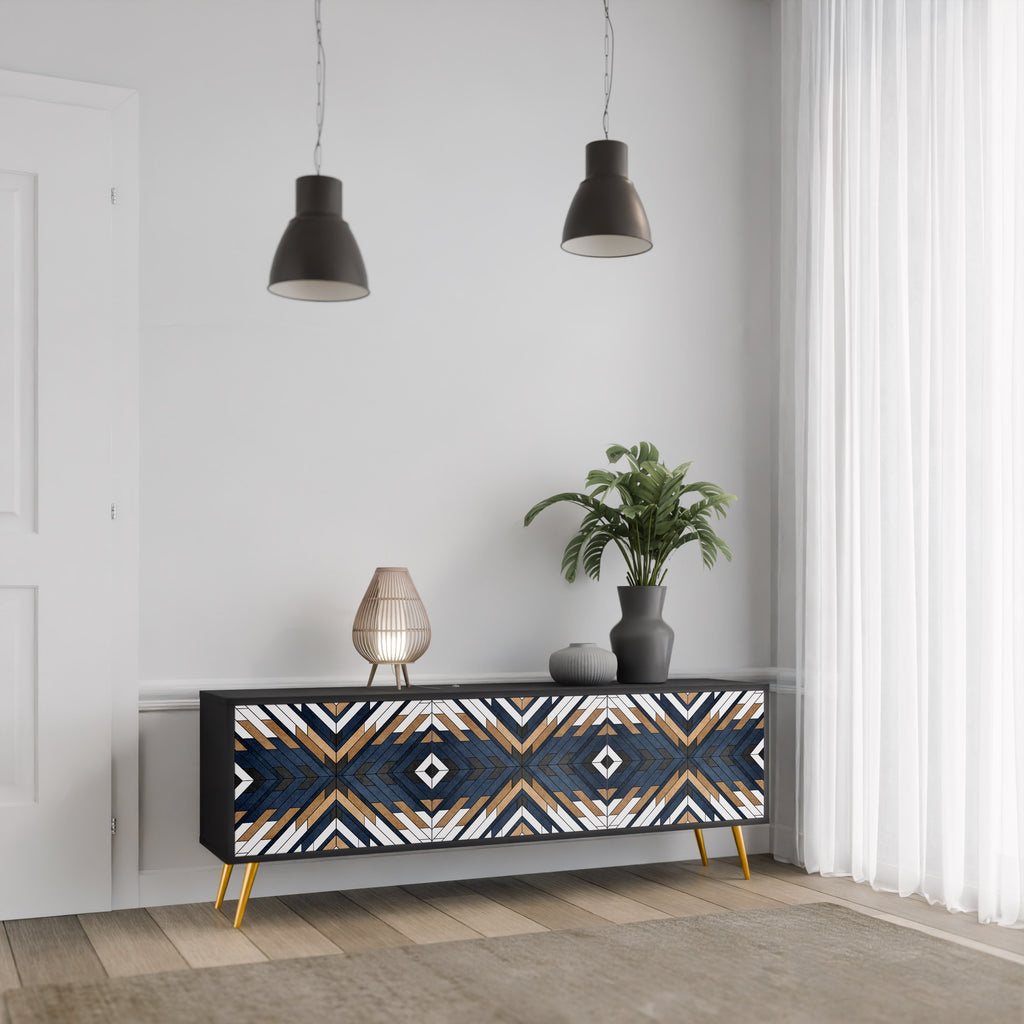 Mueble de TV de 3 puertas ARTFUL GEOMETRY con acabado negro