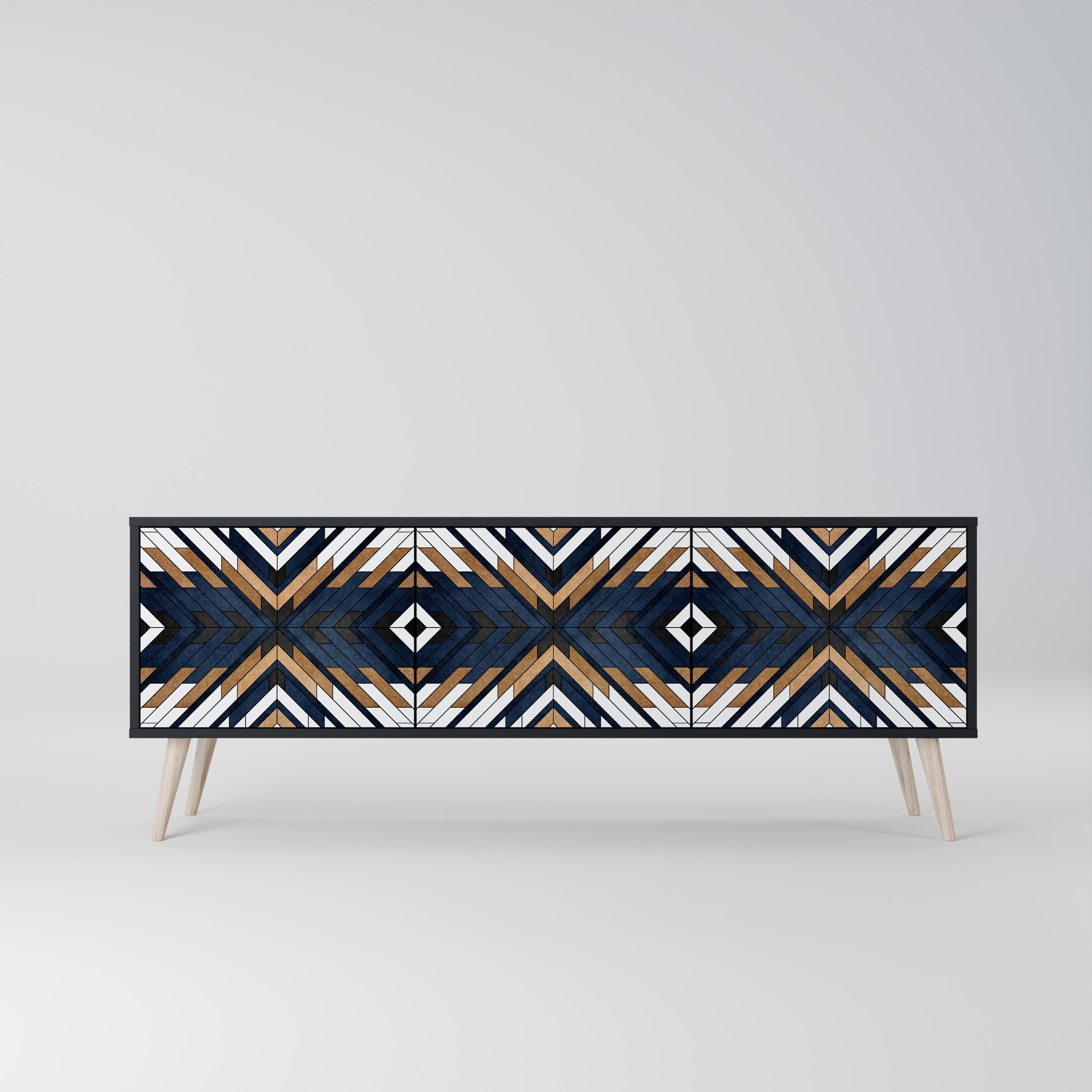 Mueble de TV de 3 puertas ARTFUL GEOMETRY con acabado negro