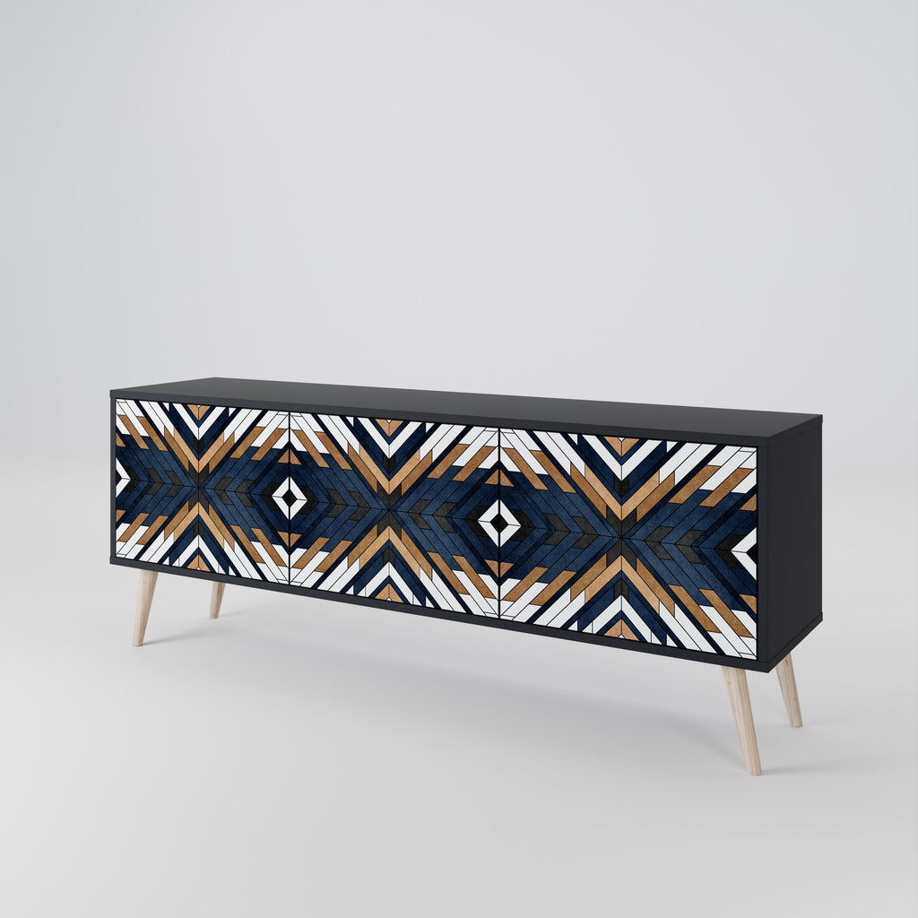 Mueble de TV de 3 puertas ARTFUL GEOMETRY con acabado negro