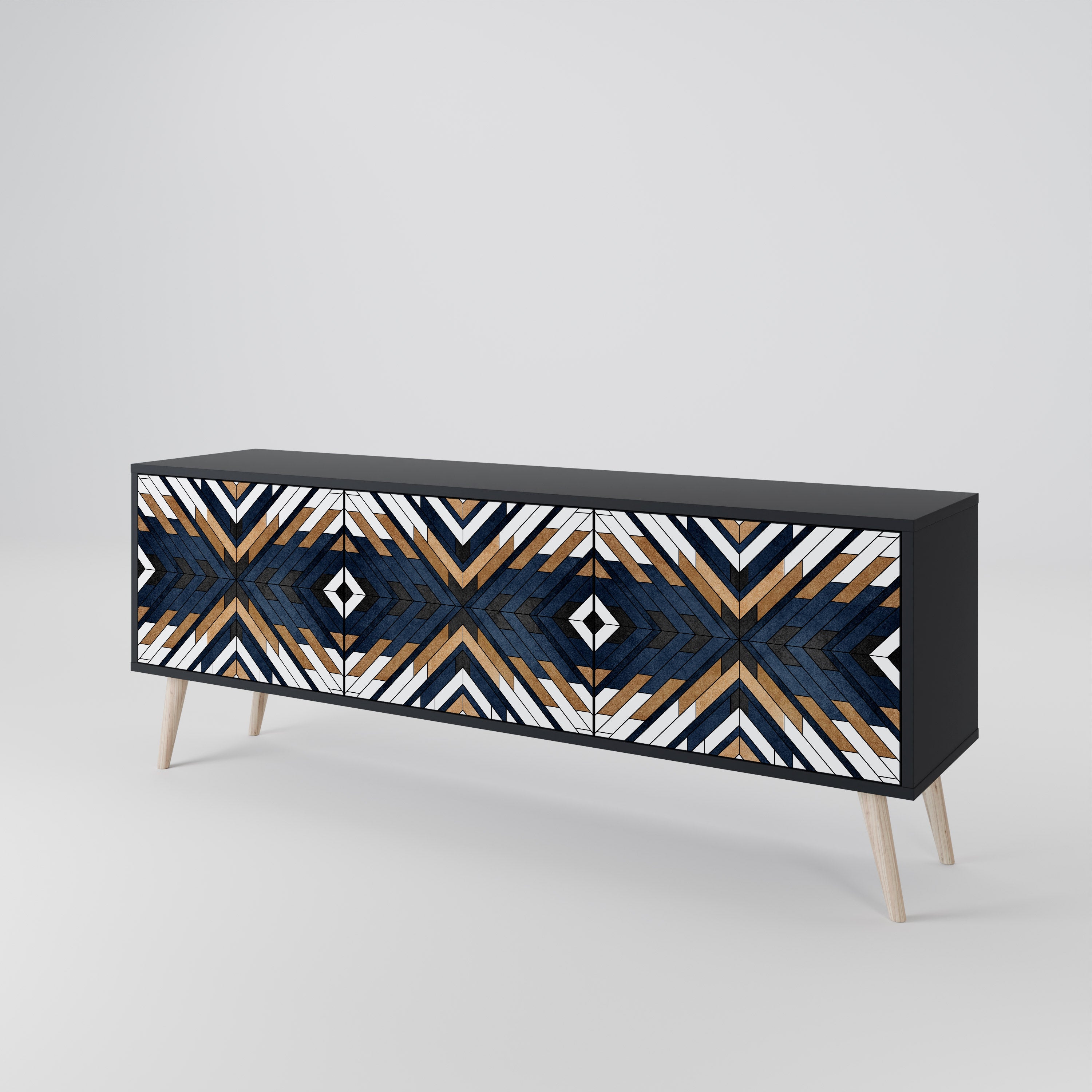 Mueble de TV de 3 puertas ARTFUL GEOMETRY con acabado negro