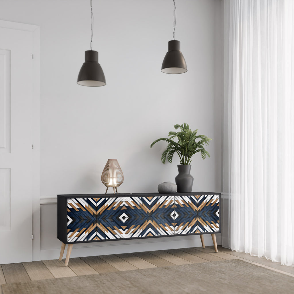 Mueble de TV de 3 puertas ARTFUL GEOMETRY con acabado negro