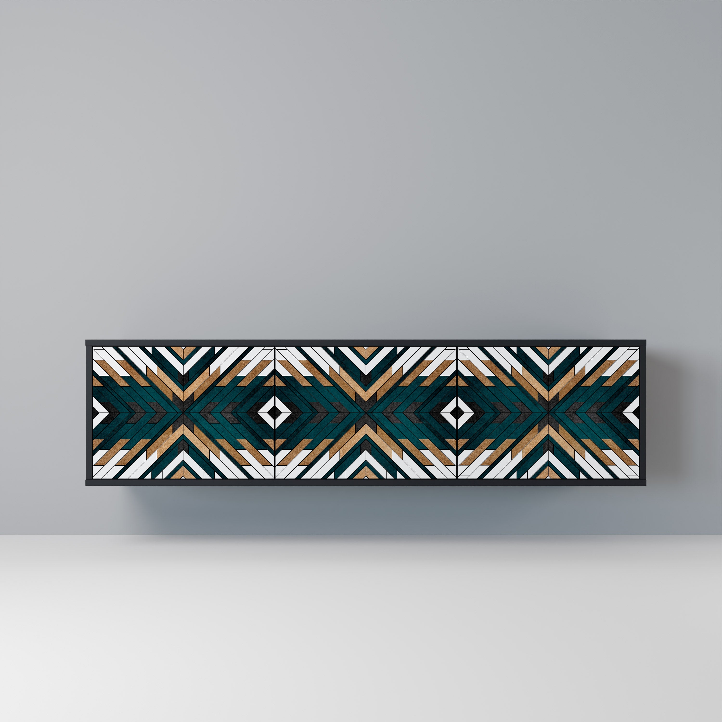 Mueble de TV de 3 puertas ARTISTIC GEOMETRY en acabado negro