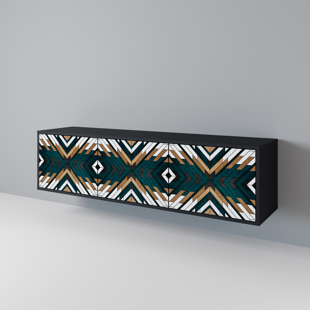 Mueble de TV de 3 puertas ARTISTIC GEOMETRY en acabado negro