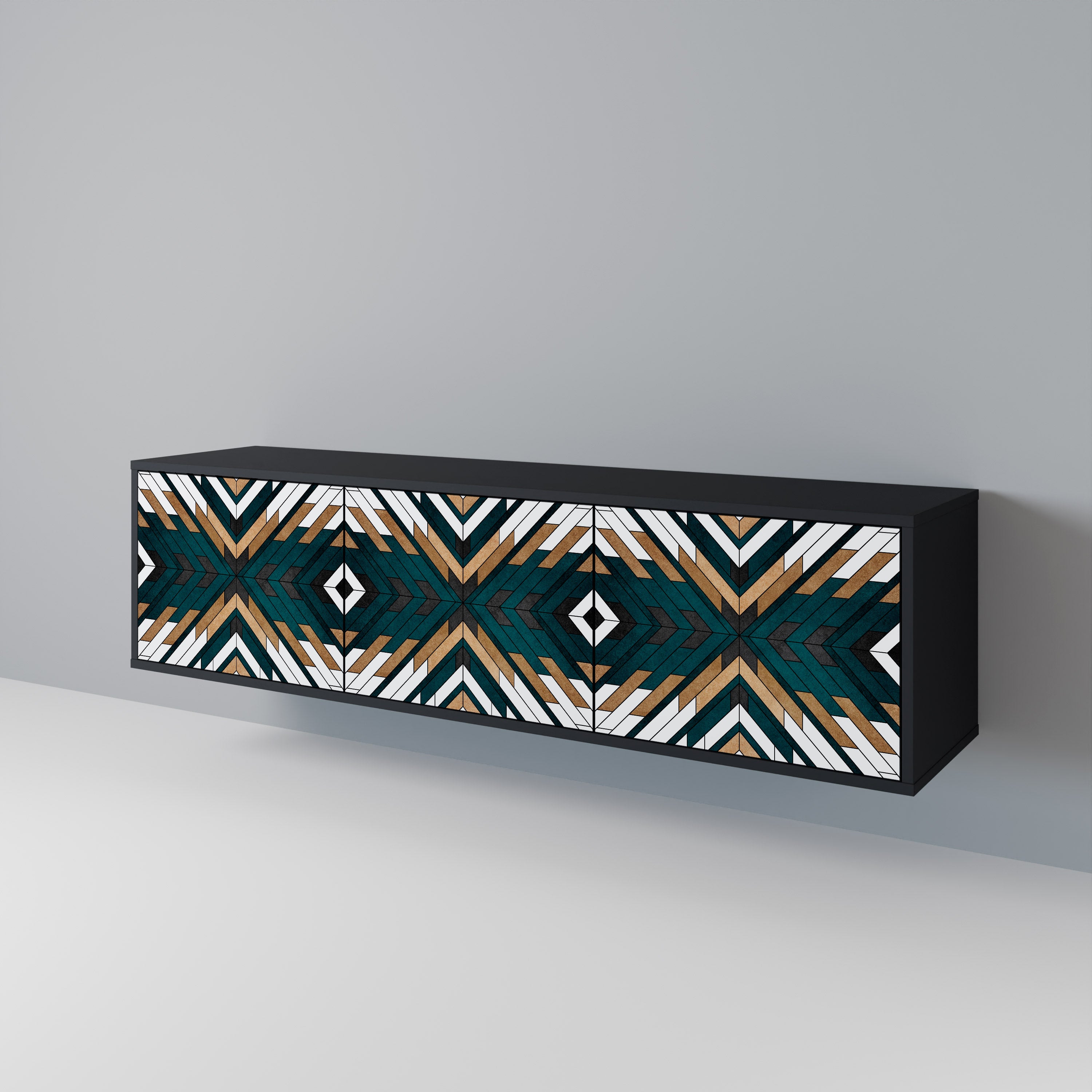 Mueble de TV de 3 puertas ARTISTIC GEOMETRY en acabado negro