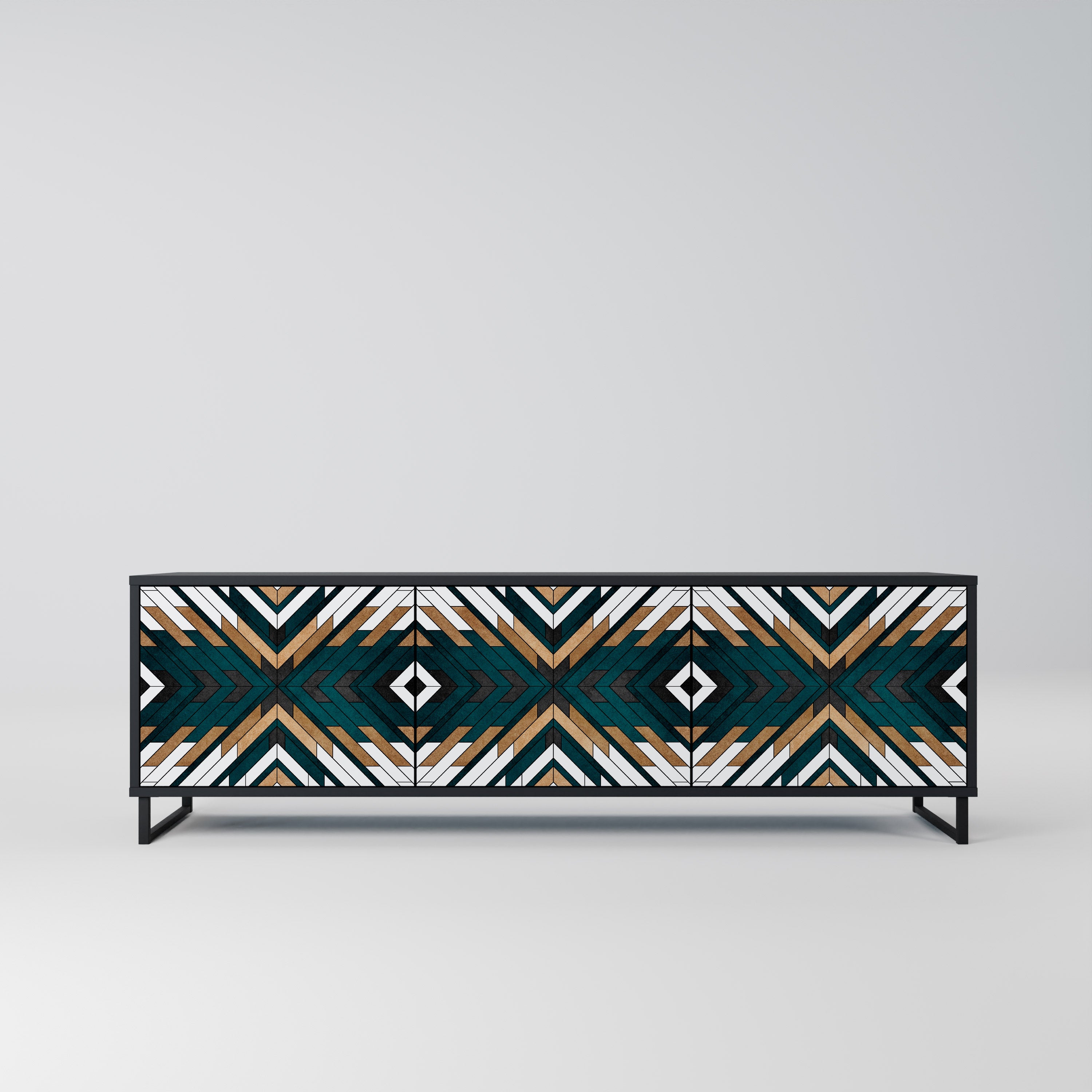 Mueble de TV de 3 puertas ARTISTIC GEOMETRY en acabado negro