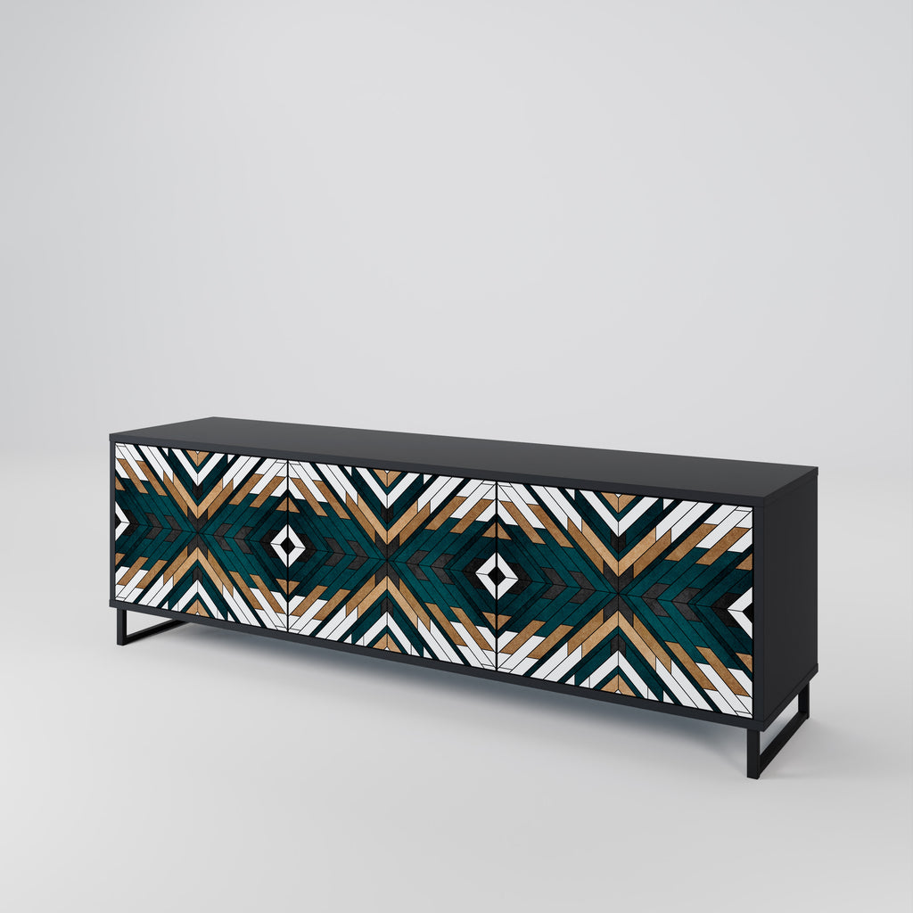 Mueble de TV de 3 puertas ARTISTIC GEOMETRY en acabado negro
