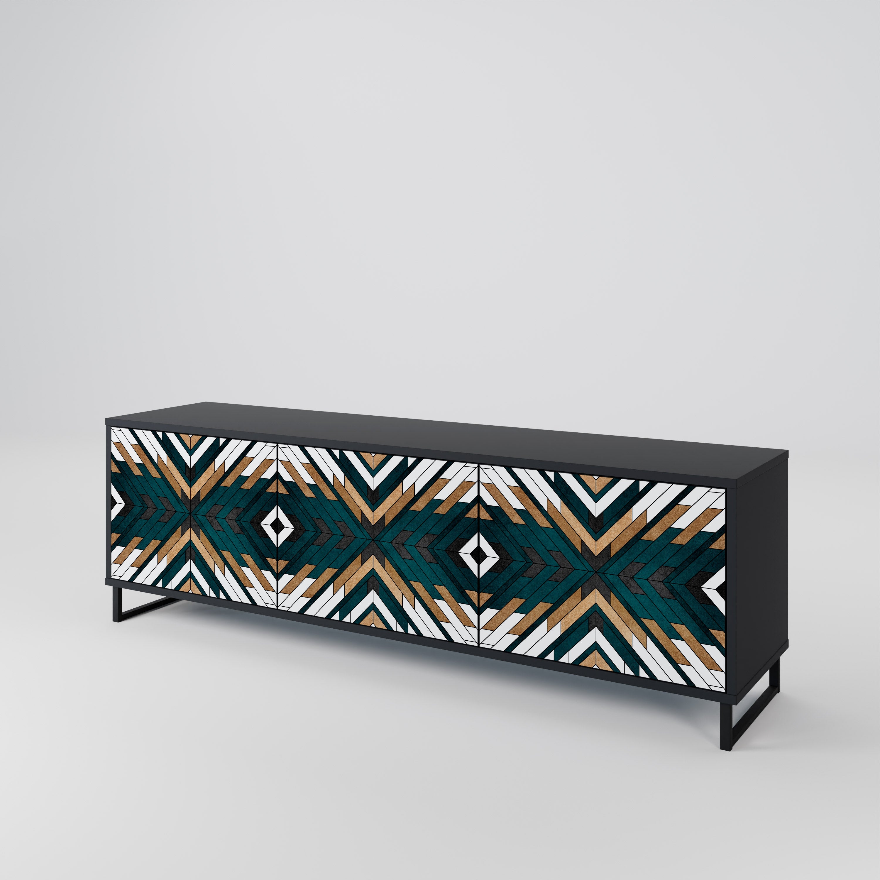 Mueble de TV de 3 puertas ARTISTIC GEOMETRY en acabado negro