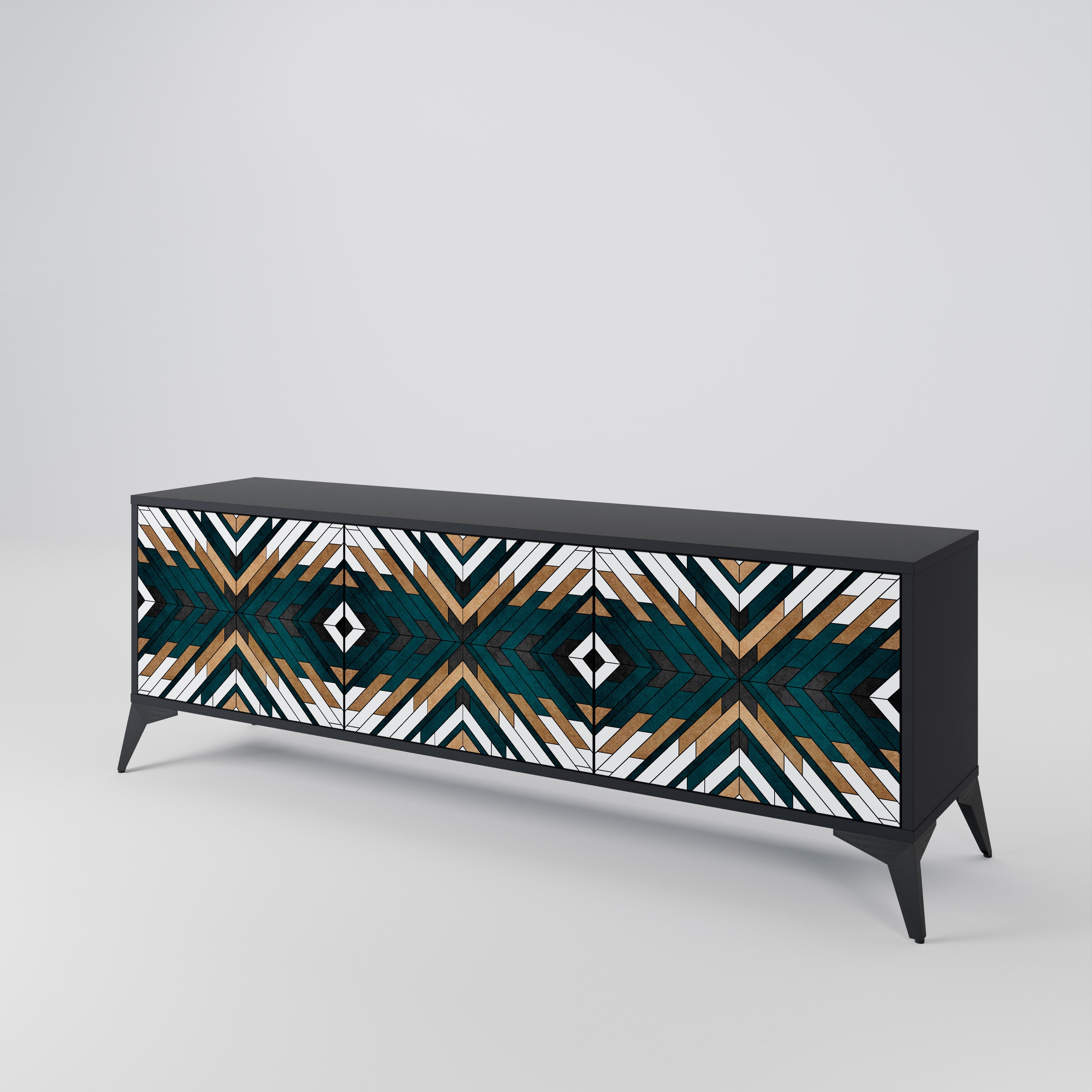 Mueble de TV de 3 puertas ARTISTIC GEOMETRY en acabado negro