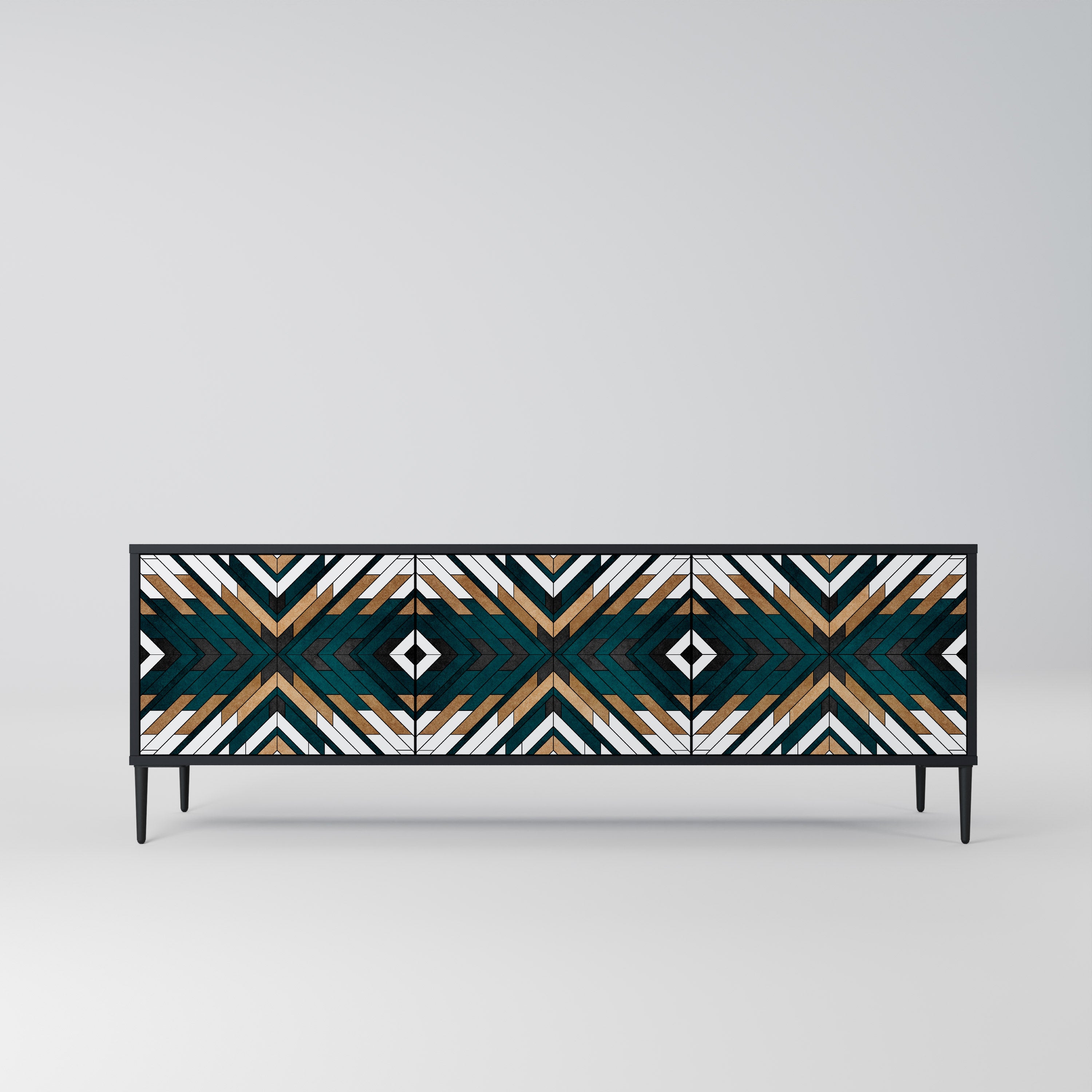 Mueble de TV de 3 puertas ARTISTIC GEOMETRY en acabado negro