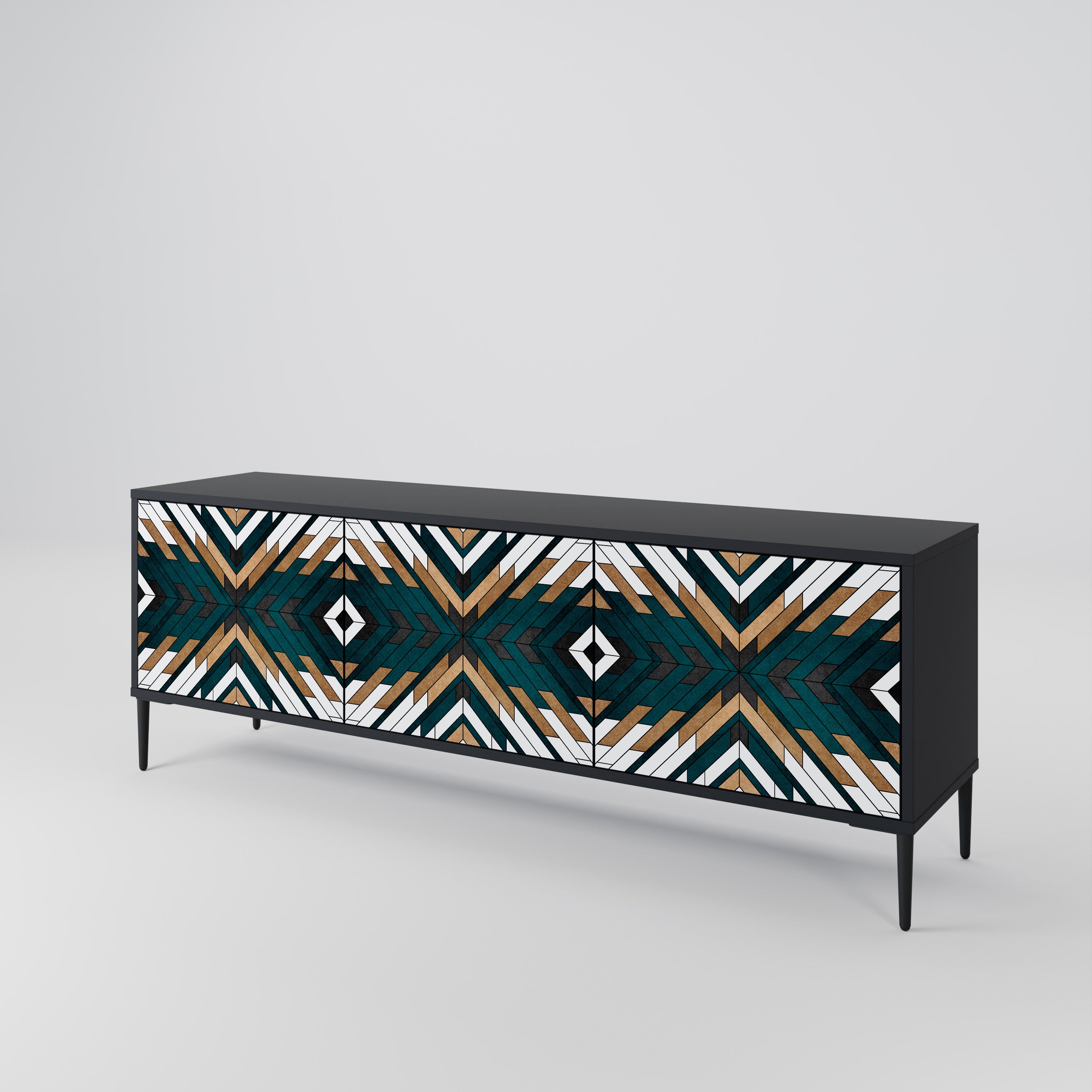 Mueble de TV de 3 puertas ARTISTIC GEOMETRY en acabado negro