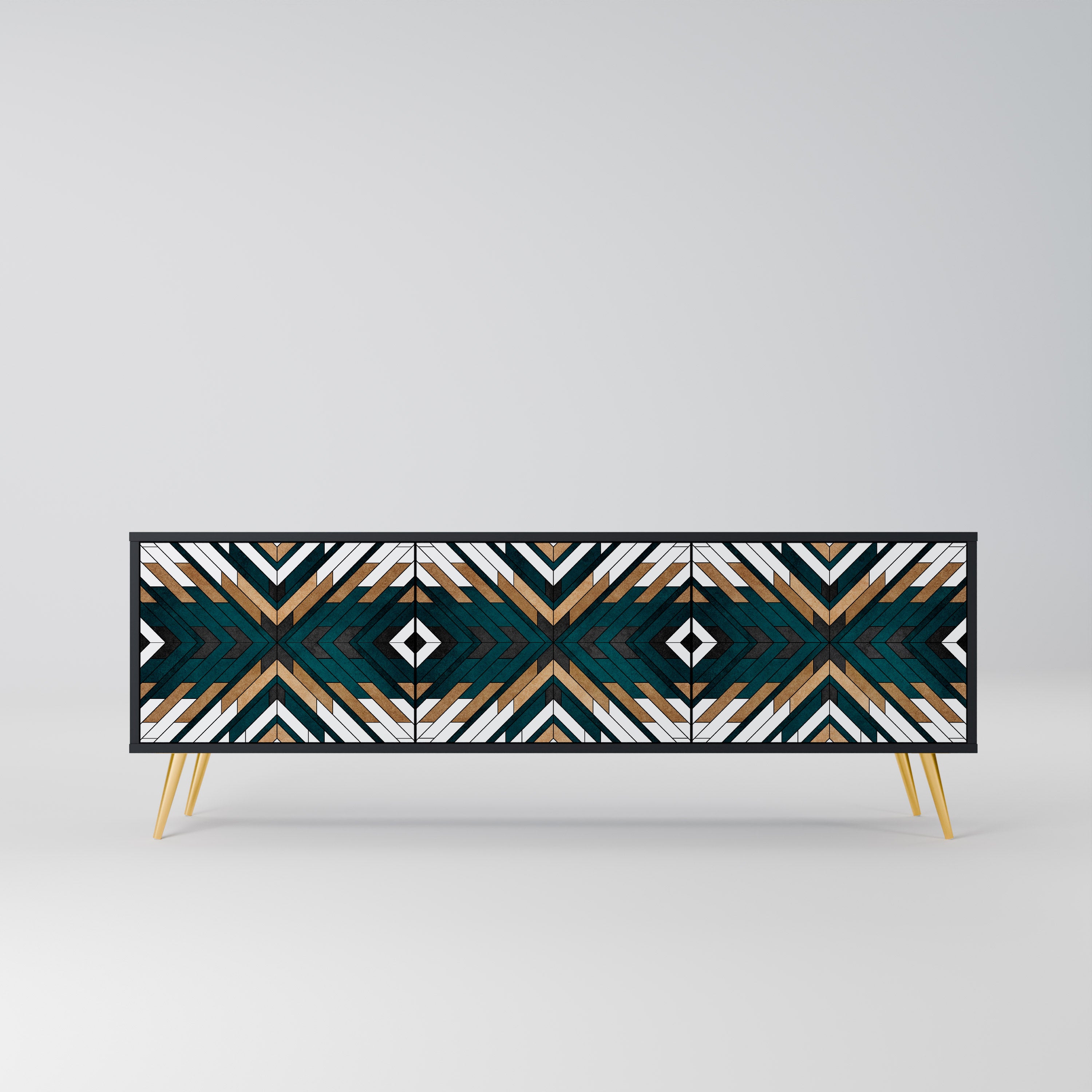 Mueble de TV de 3 puertas ARTISTIC GEOMETRY en acabado negro