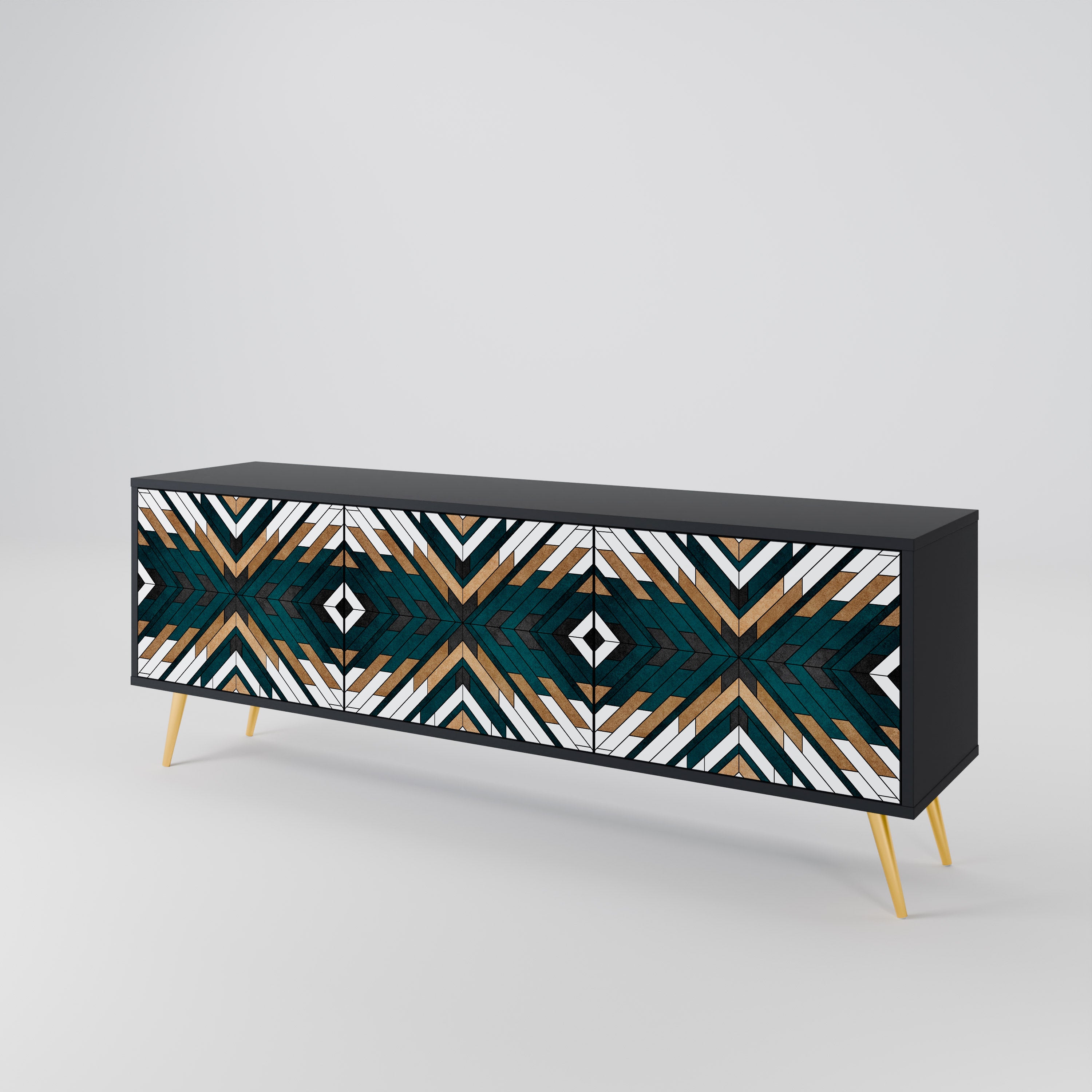 Mueble de TV de 3 puertas ARTISTIC GEOMETRY en acabado negro