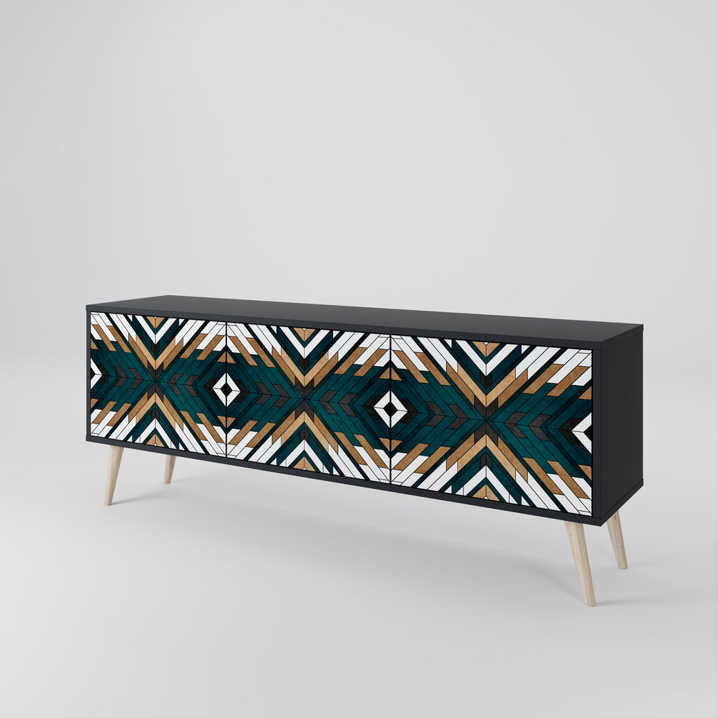 Mueble de TV de 3 puertas ARTISTIC GEOMETRY en acabado negro