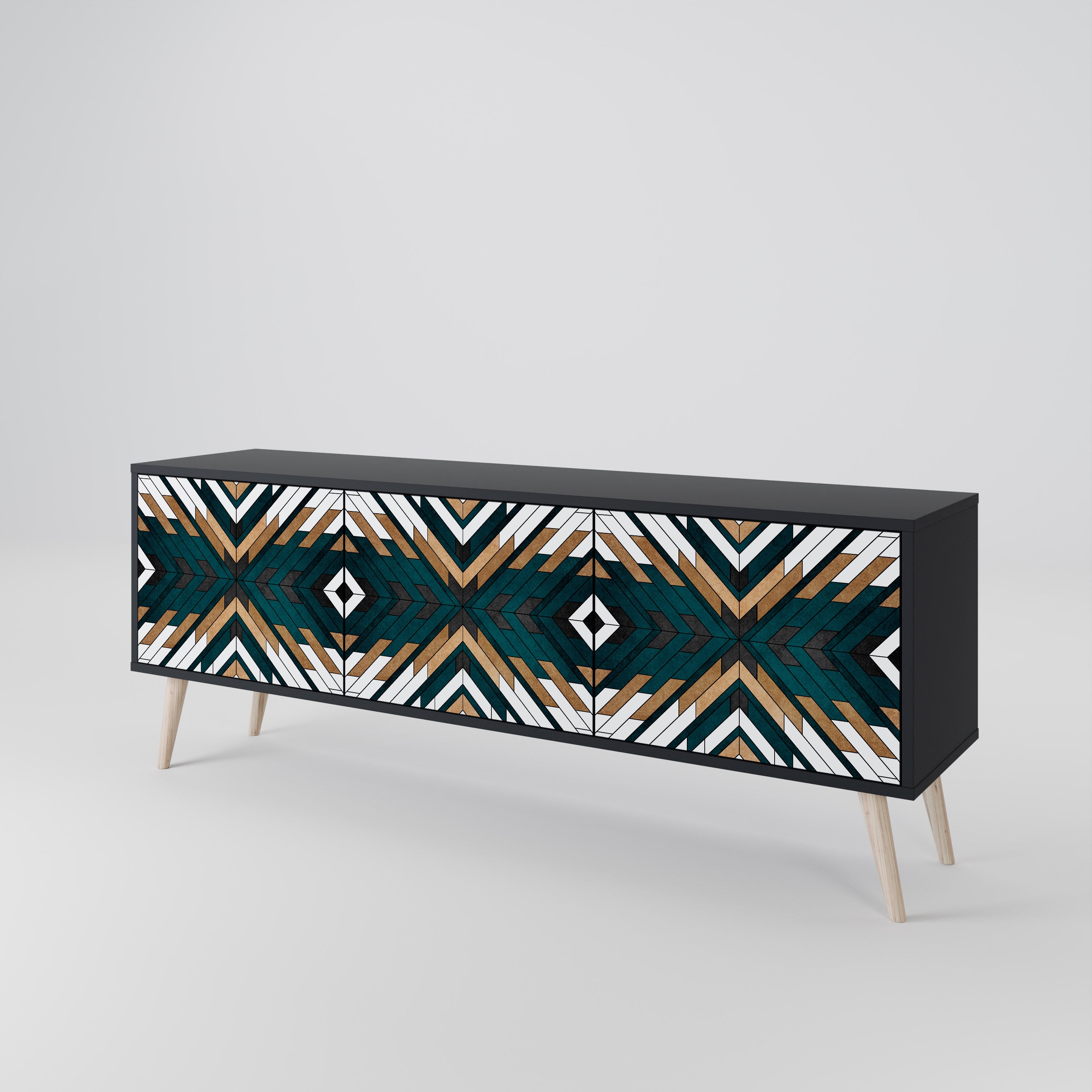 Mueble de TV de 3 puertas ARTISTIC GEOMETRY en acabado negro